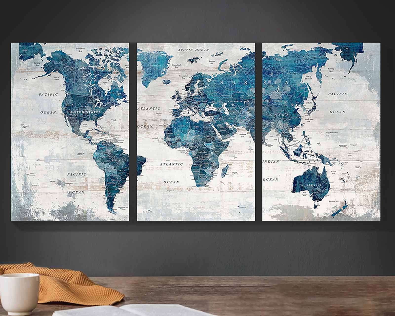 Elixart Wall Art for Living Room Office Wall Decor Pictures for Bedroom World Map Art Large Kitchen Decor 48"X24" Motivational Painting for Dining Room Wall Decorations - Image 1