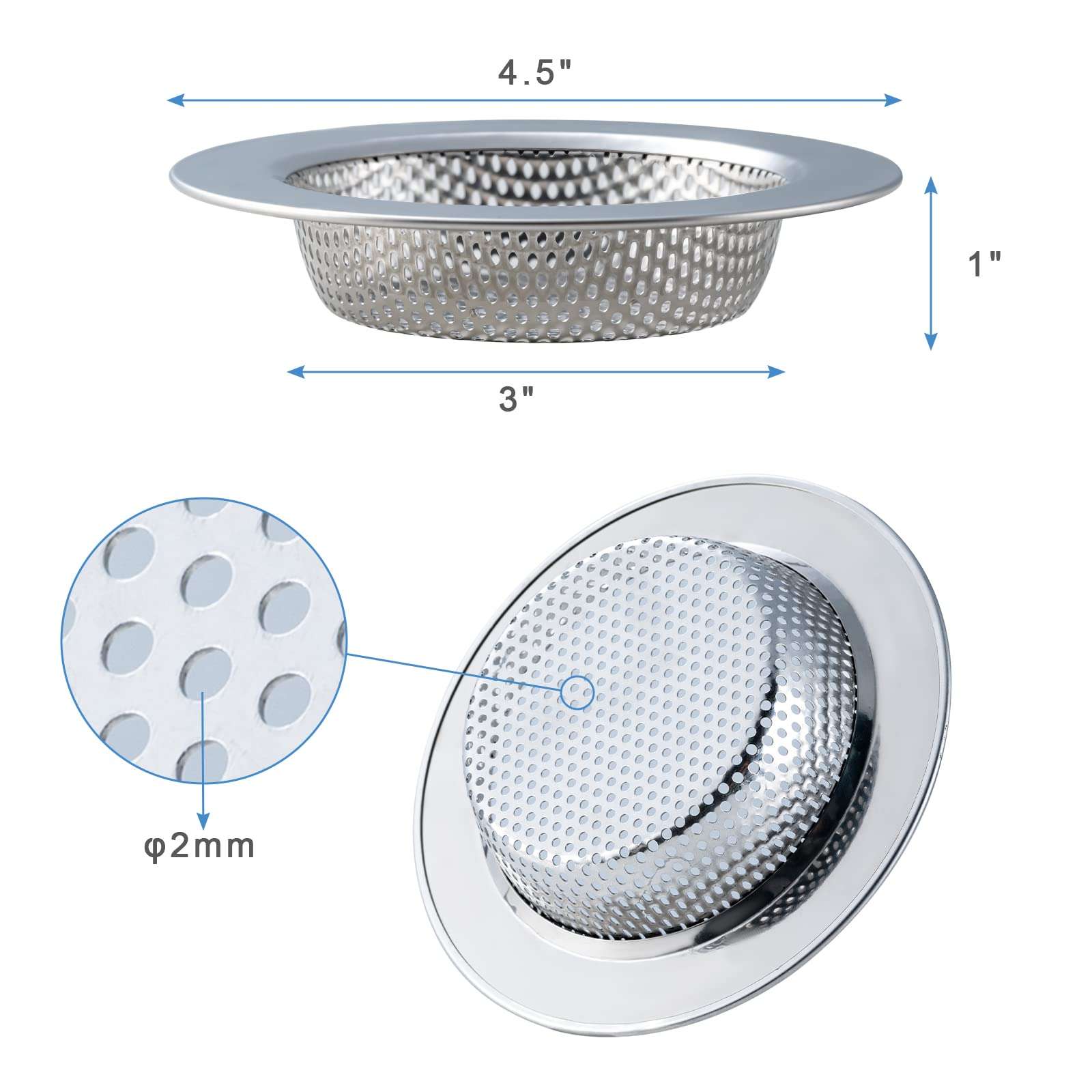 Honmein 2 Pcs Sink Strainer for Most Kitchen Sink Drain Basket, Upgraded Double-Layer Safe Design Kitchen Sink Strainer (Outer Diameter 4.5 Inch) - Image 2