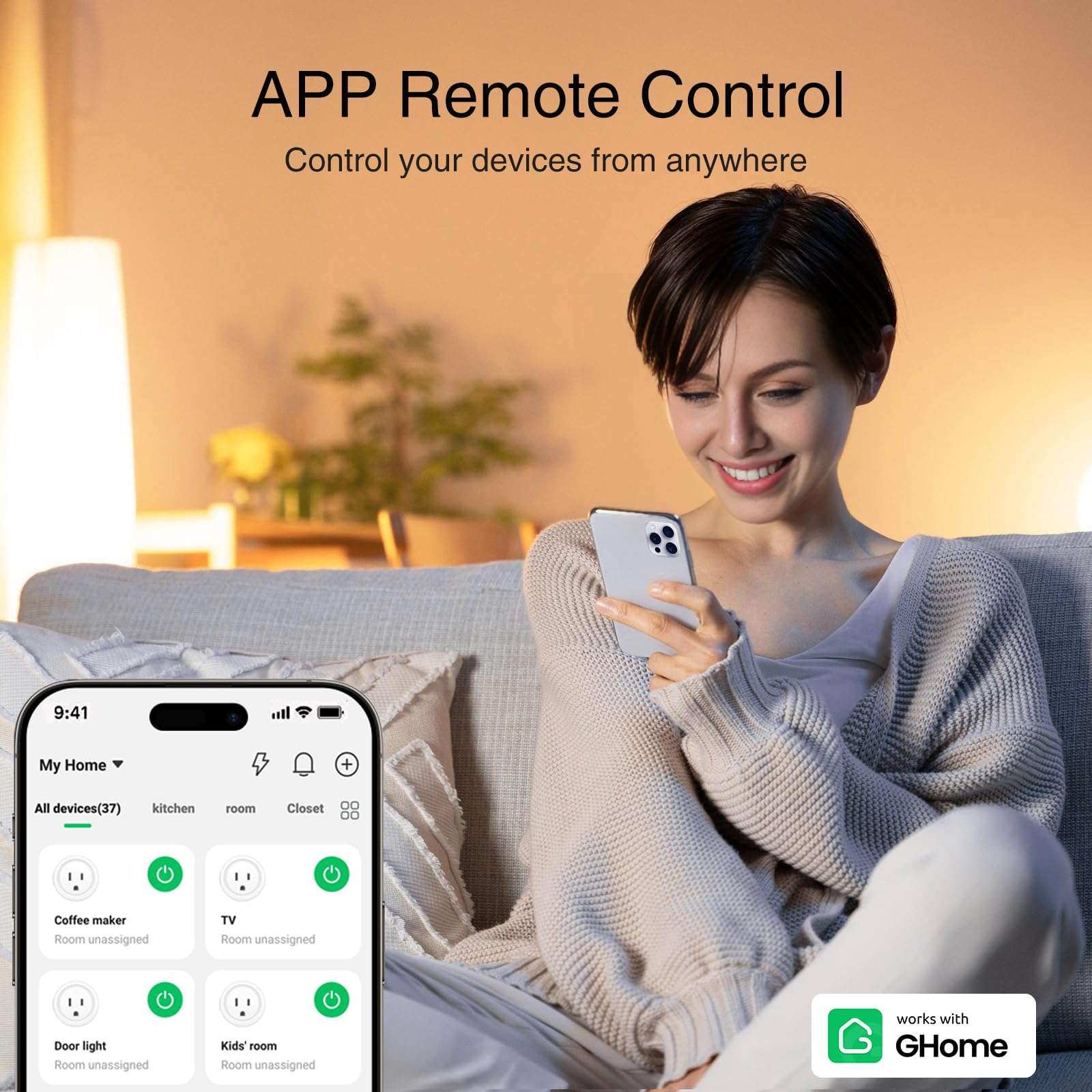 GHome Smart Plug, WiFi Smart Plugs Work with Alexa and Google Home, Smart Outlet Timer with APP Remote Control, 2.4GHz Wi-Fi Only, No Hub Required, ETL FCC Listed - Image 2
