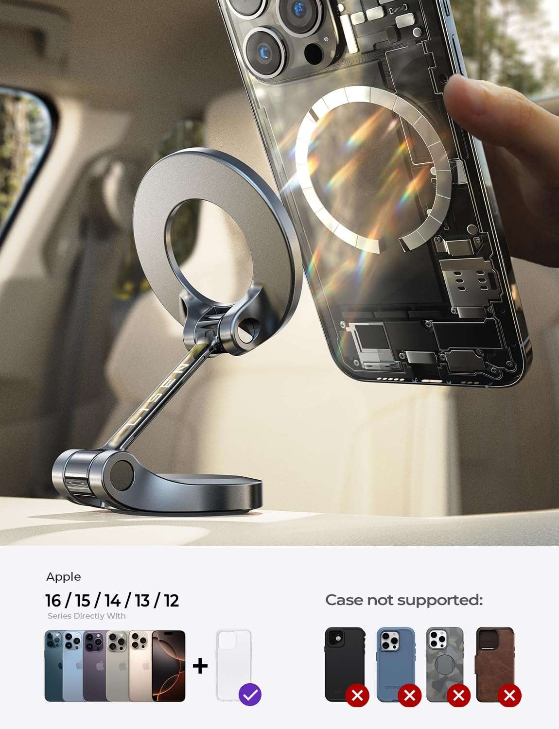 LISEN for Magsafe Car Mount, Ultra Magnetic Phone Holder for Car Dashboard, 17X Stability Car Accessories for iPhone 16 Pro Max,Gifts for Men Women Him Her, Fit for iPhone16 Pro/Pro Max 15 14 13 12 - Image 8