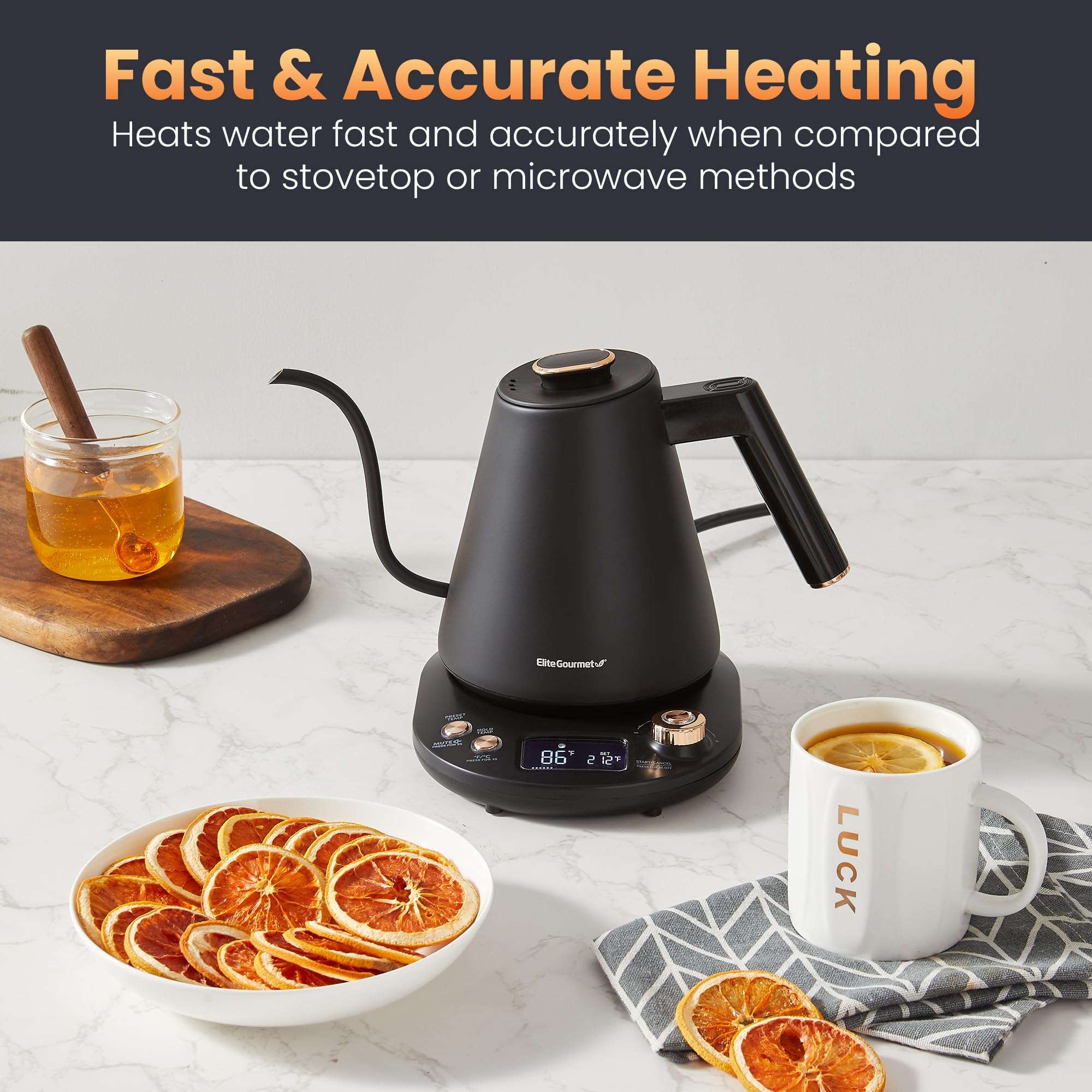 Elite Gourmet EKT3001 1L Digital Water Kettle, 304 Stainless Steel Interior, Programmed Temperatures, Keep Warm Function, Cordless, 360° Base, Auto Off & Audible Indicator, Matte Black - Image 6