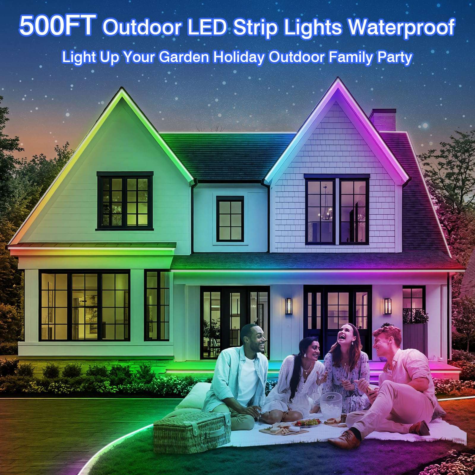 zoegi 500ft Outdoor LED Strip Lights Waterproof,Music Sync RGB IP68 Outside Led Light Strips Waterproof with App and Remote,Exterior Led Rope Lights for Deck,Balcony,Roof,Garden,Pool (500FT) - Image 2