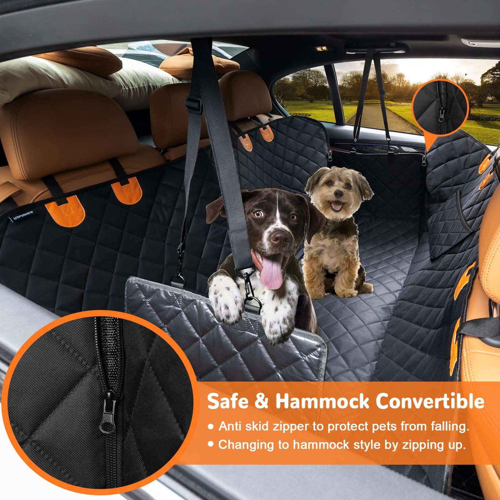 URPOWER Dog Car Seat Cover for Pets 100% Waterproof Seat Cover Hammock 600D Heavy Duty Scratch Proof Nonslip Durable Soft Back Seat Covers for Cars Trucks and SUVs - Image 2