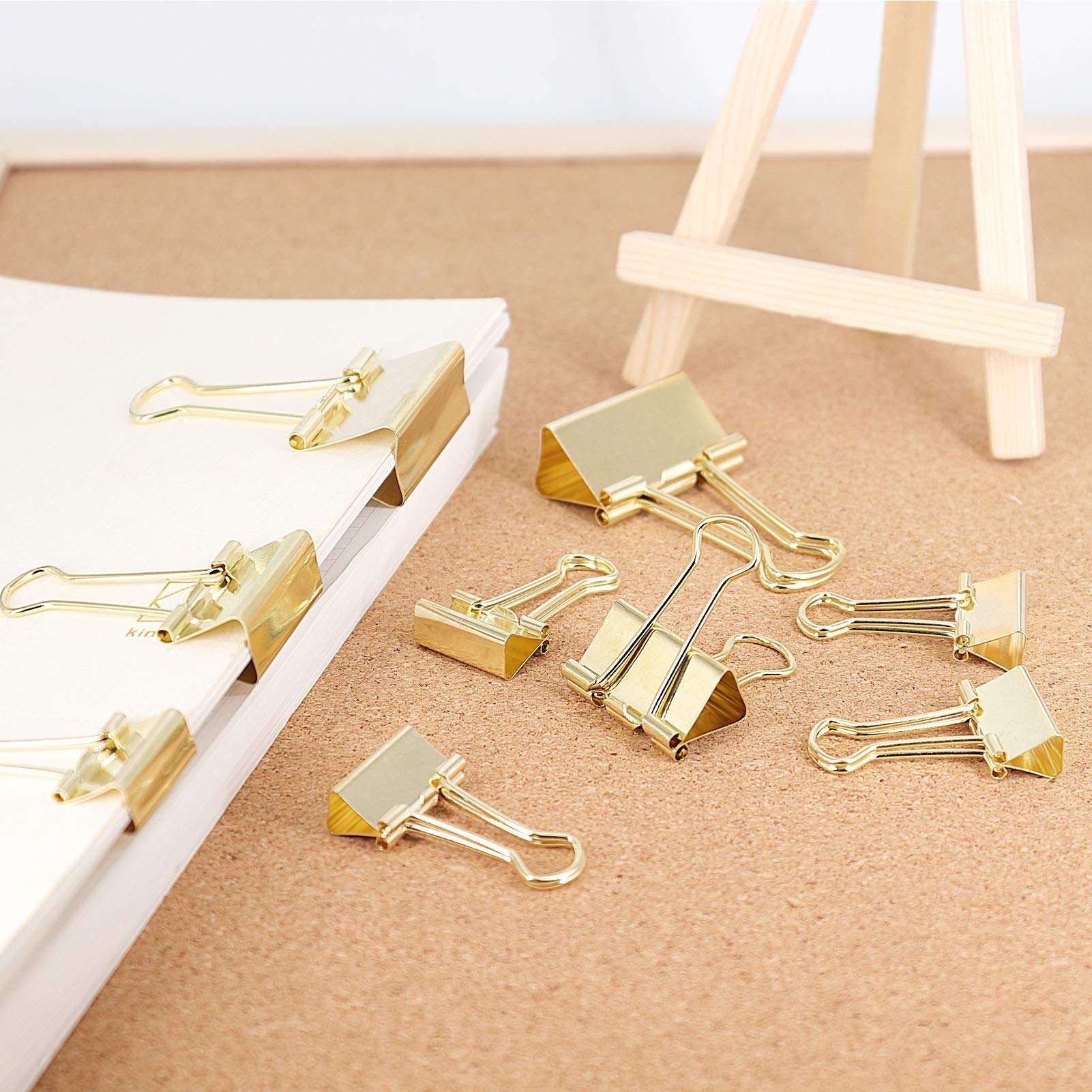 Gold Binder Clips Paper Clamps, Assorted Sizes Set (Small, Medium, Large) for Office School and Home Supplies - Image 5