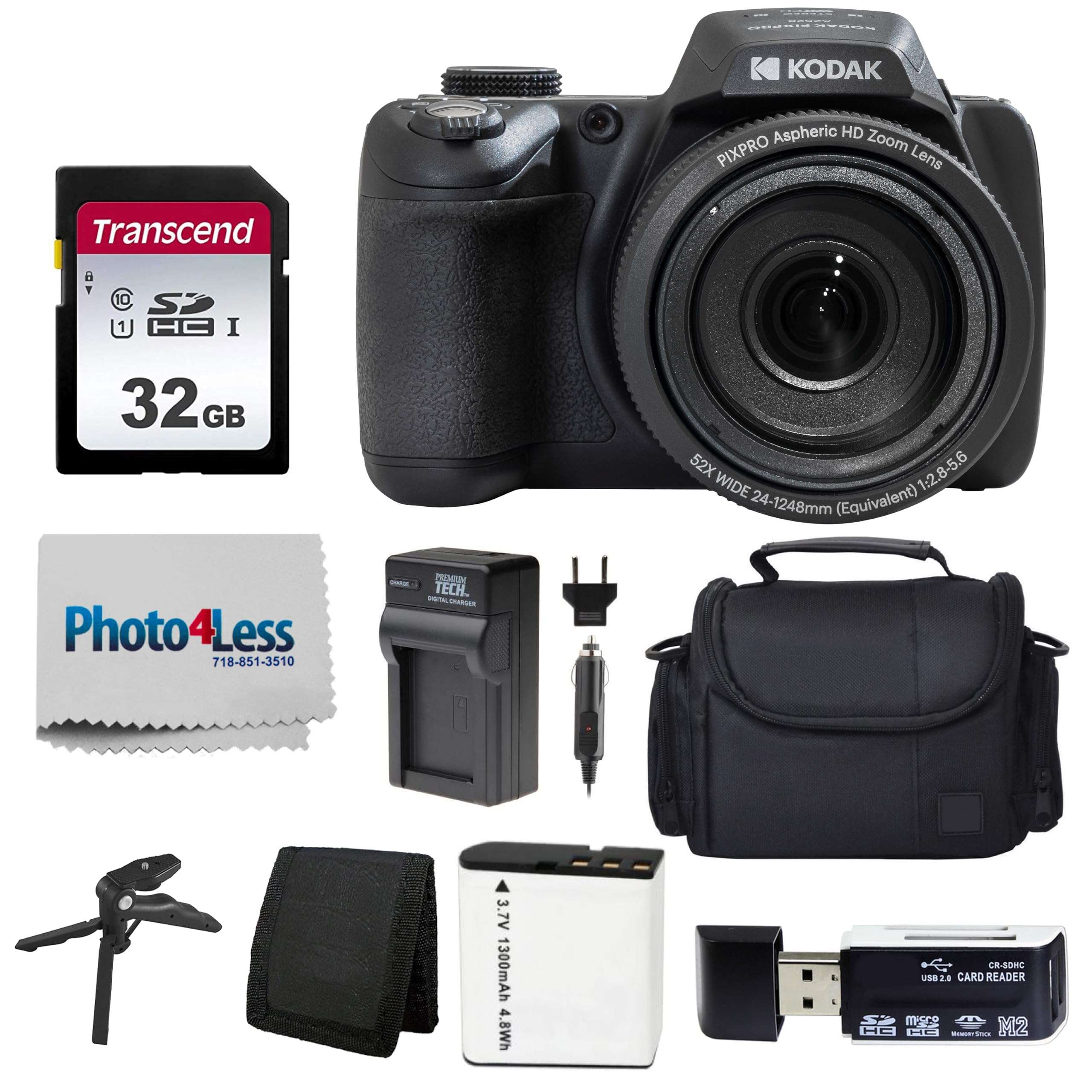 Kodak PIXPRO AZ528 16 MP Full HD Video Digital Camera (Black) with 52x Optical Zoom Bundle with Accessories Including Protective Camera Case, Battery & Charger, 32GB SD Card, Tripod and More - Image 1