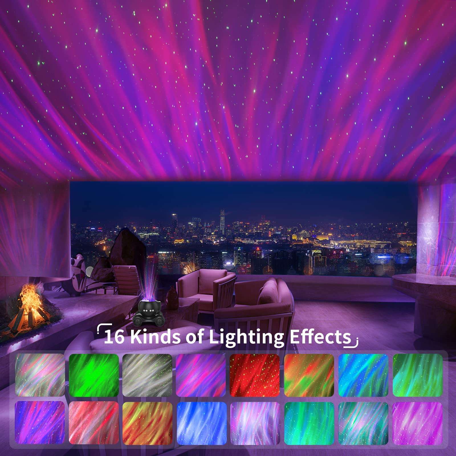ENOKIK Northern Light Projector, Aurora Star Projector Built-in Bluetooth Speaker, White Noise Machine for Kids Adults, Galaxy Light for Bedroom/Ceiling/Party/Gift (Black) - Image 2
