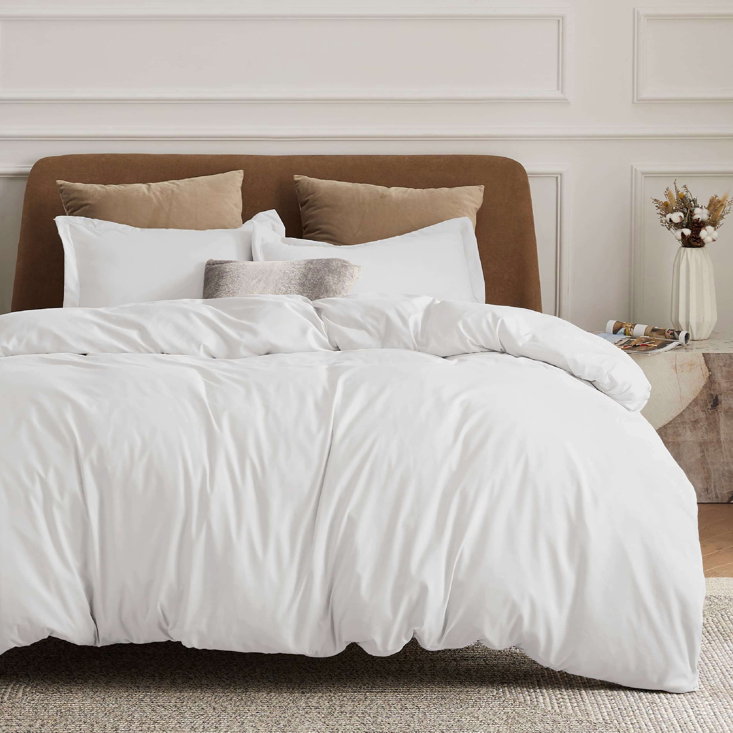Bedsure White Duvet Cover Queen Size - Soft Double Brushed Bedding Set for Kids & Adults, Zipper Closure, 3 Pieces, Includes 1 Duvet Cover (90"x90") & 2 Pillow Shams, NO Comforter - Image 1