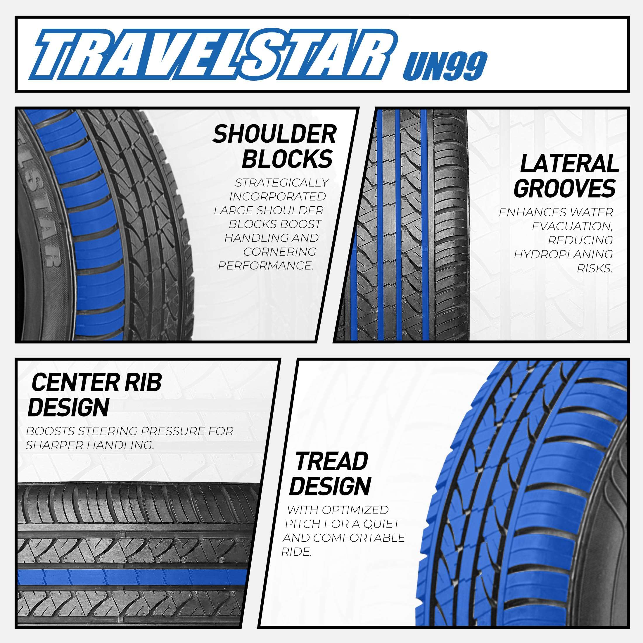 Set of 2 (Two) Travelstar UN99 All Season 225/65R17 102H All Season Radial Passenger Car Tire 225/65/17 - Includes Road Hazard Warranty (Tire Only) - Image 3