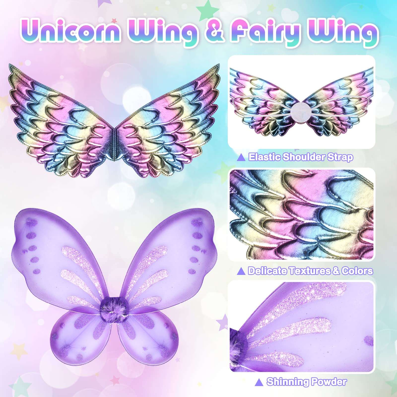 Unicorn & Flower Princess Dress Up Clothes Set for Girls - Tutu, Wings, Shoes, Jewelry, Headband & Play Toys Gift Set for Toddlers - Image 6