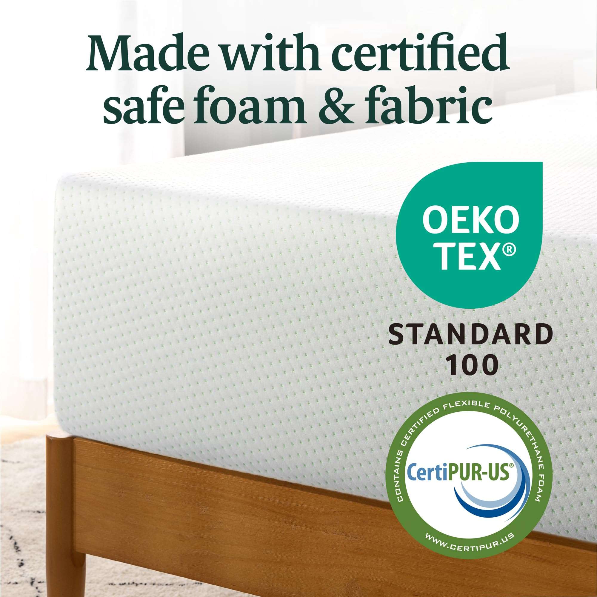 ZINUS 10 Inch Queen Green Tea Memory Foam Mattress [New Version], Fiberglass free, Medium Firm Feel, Zoned Pressure Relief, Certified Safe Foams & Fabric, Mattress in A Box - Image 6