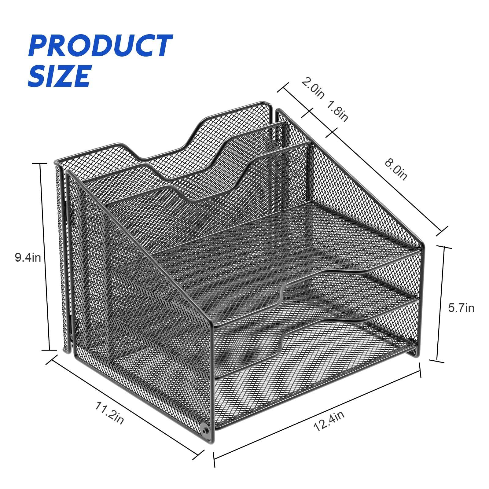 Samstar Desk File Organizer, Mesh Letter File Folder Holder with 3 Paper Trays and 2 Vertical Upright Section, for Office Supplies,Desk Accessories & Workspace,Black. - Image 3