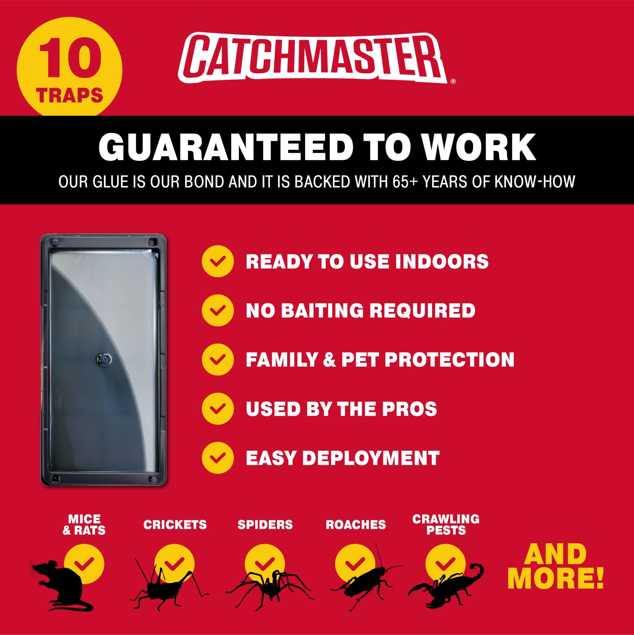 Catchmaster Rat, Snake and Mouse Traps 10Pk, Large Bulk Glue Rat Traps for Home, Adhesive Plastic Tray for Inside House, Snake, Mice, & Spider Catcher, Pest Control for House & Garage - Image 4