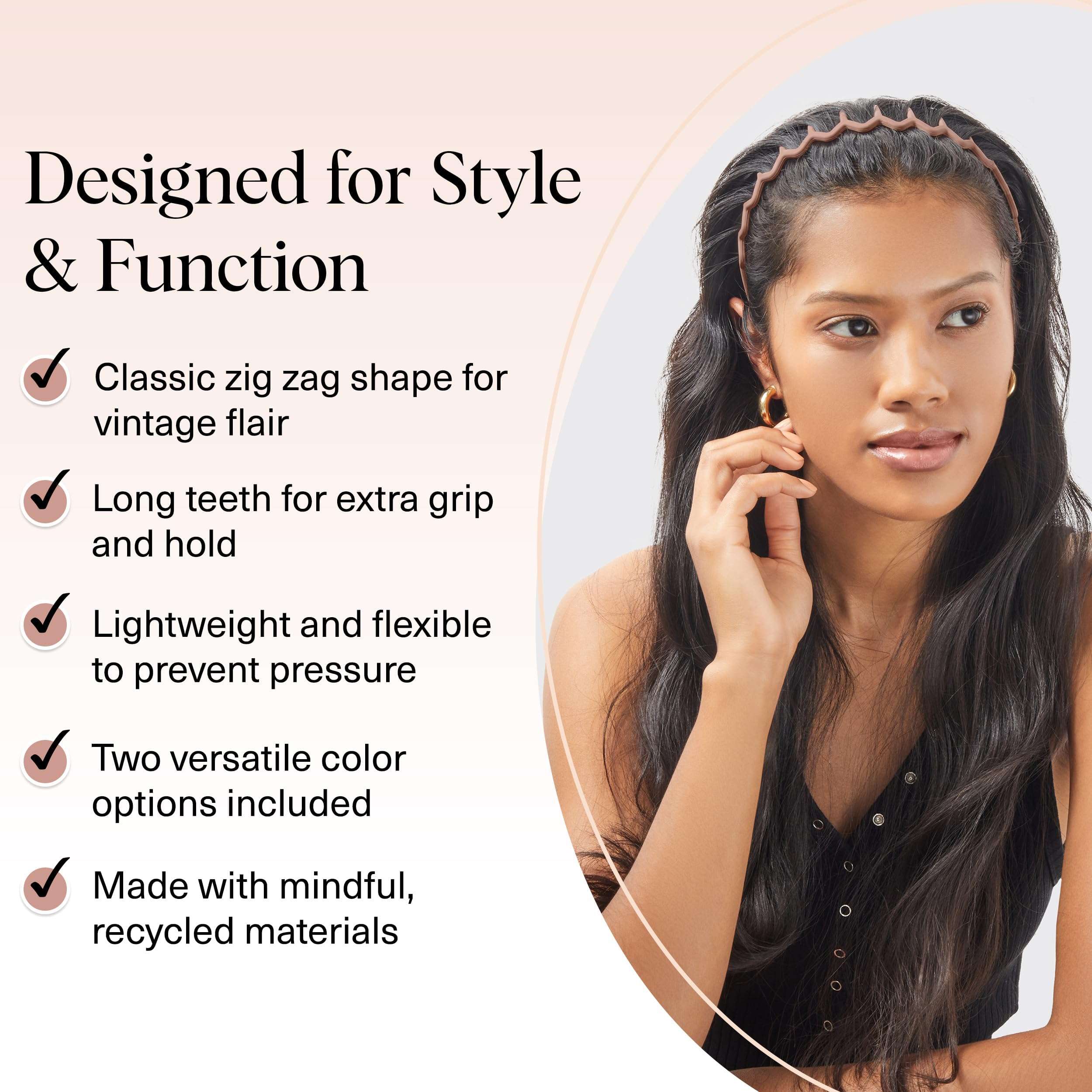Kitsch Zig Zag Headbands, Recycled Plastic Wavy Hair Band with Teeth, Comb Headbands for Women and Men, Classic 90s Hair Accessories, 2pcs (Neutral) - Image 4