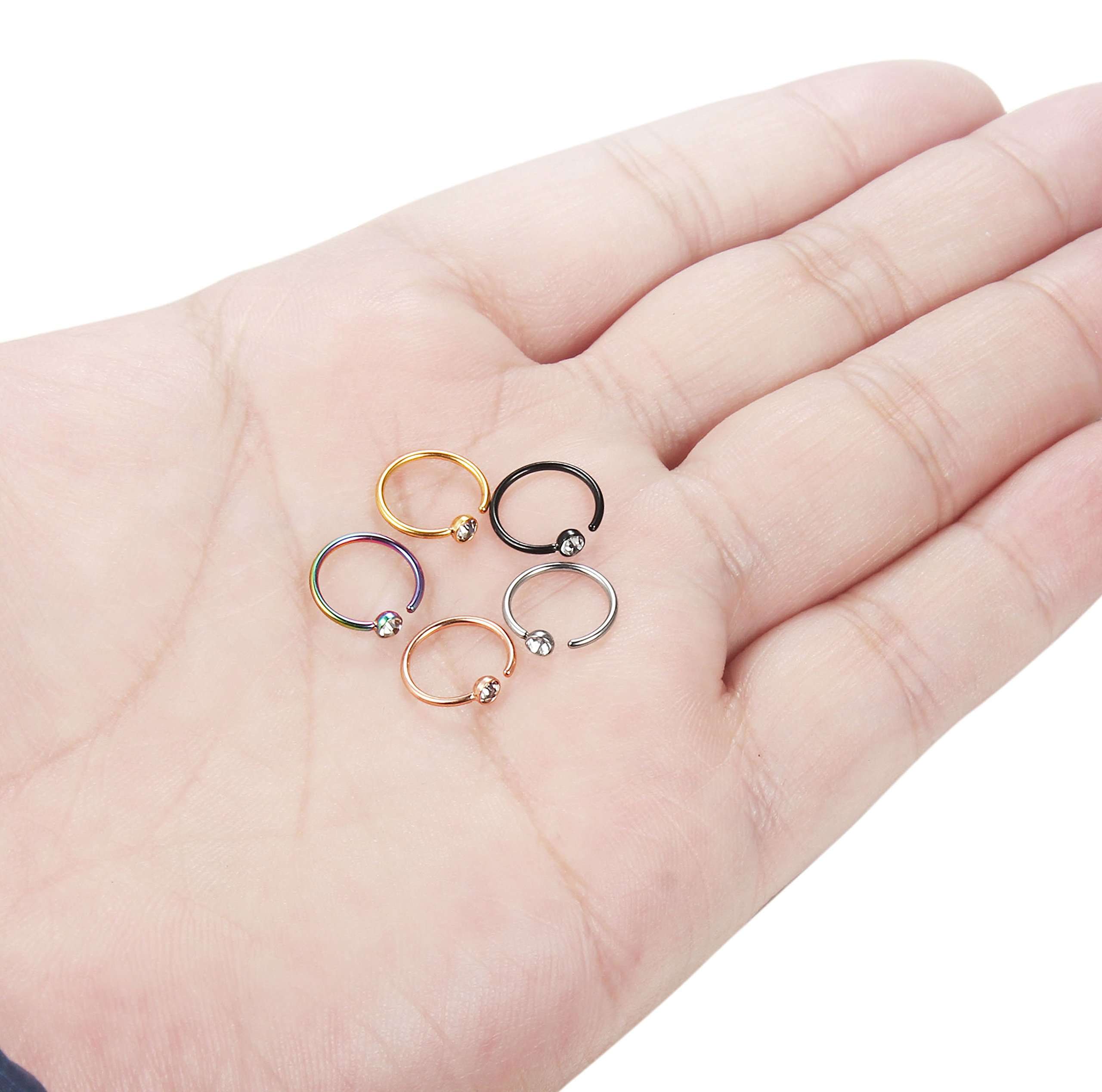 ORAZIO 5-12Pcs 20G Stainless Steel Nose Ring Hoop CZ Body Ear Piercing 5 Mixed Colors - Image 6