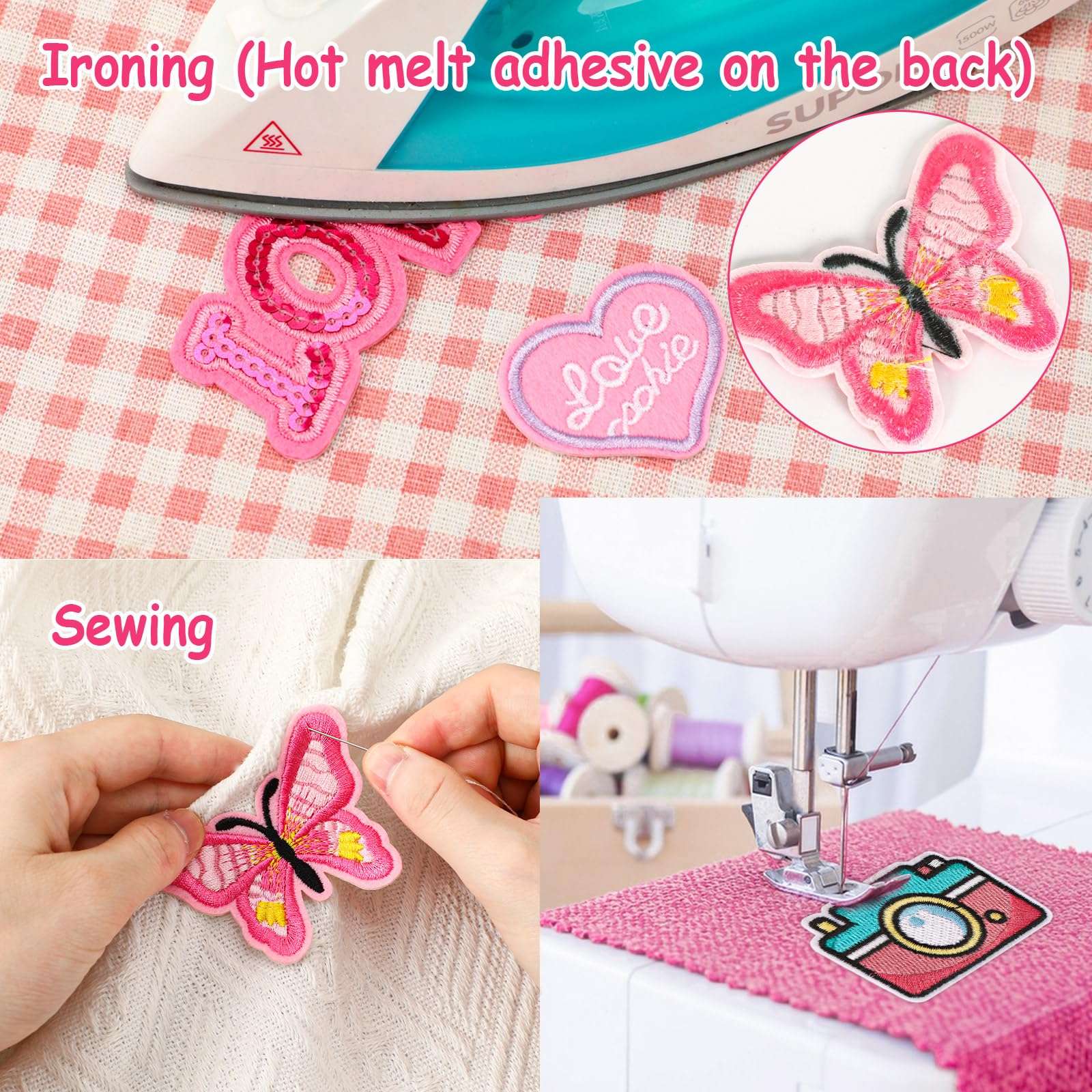 36pcs Pink Embroidered Patches Random Assorted Styles Pink Theme Iron on Patches for Girls Western Cowgirl DIY Sew Applique Repair Patch Cute Preppy Sew on Patches for Backpacks Pants Clothes Jeans - Image 5