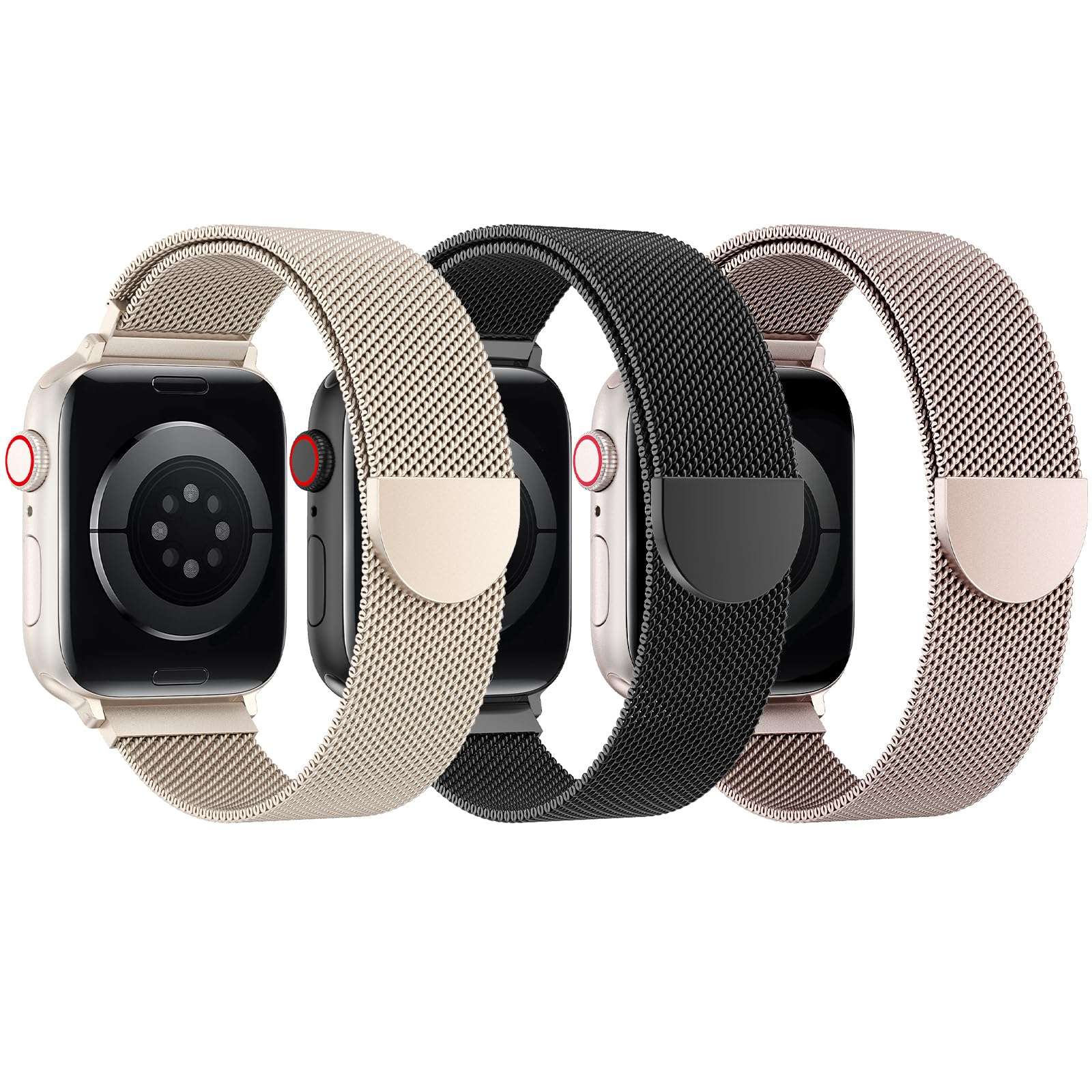 BELONGME 3 Pack Mesh Loop Compatible with Apple Watch Bands for Women Men 40mm 41mm 38mm 42mm 44mm 45mm 49mm 46mm Series 11 10 9 8 7 6 5 4 Ultra3 SE3 2, Stainless Steel Metal Magnetic Strap for iWatch - Image 1