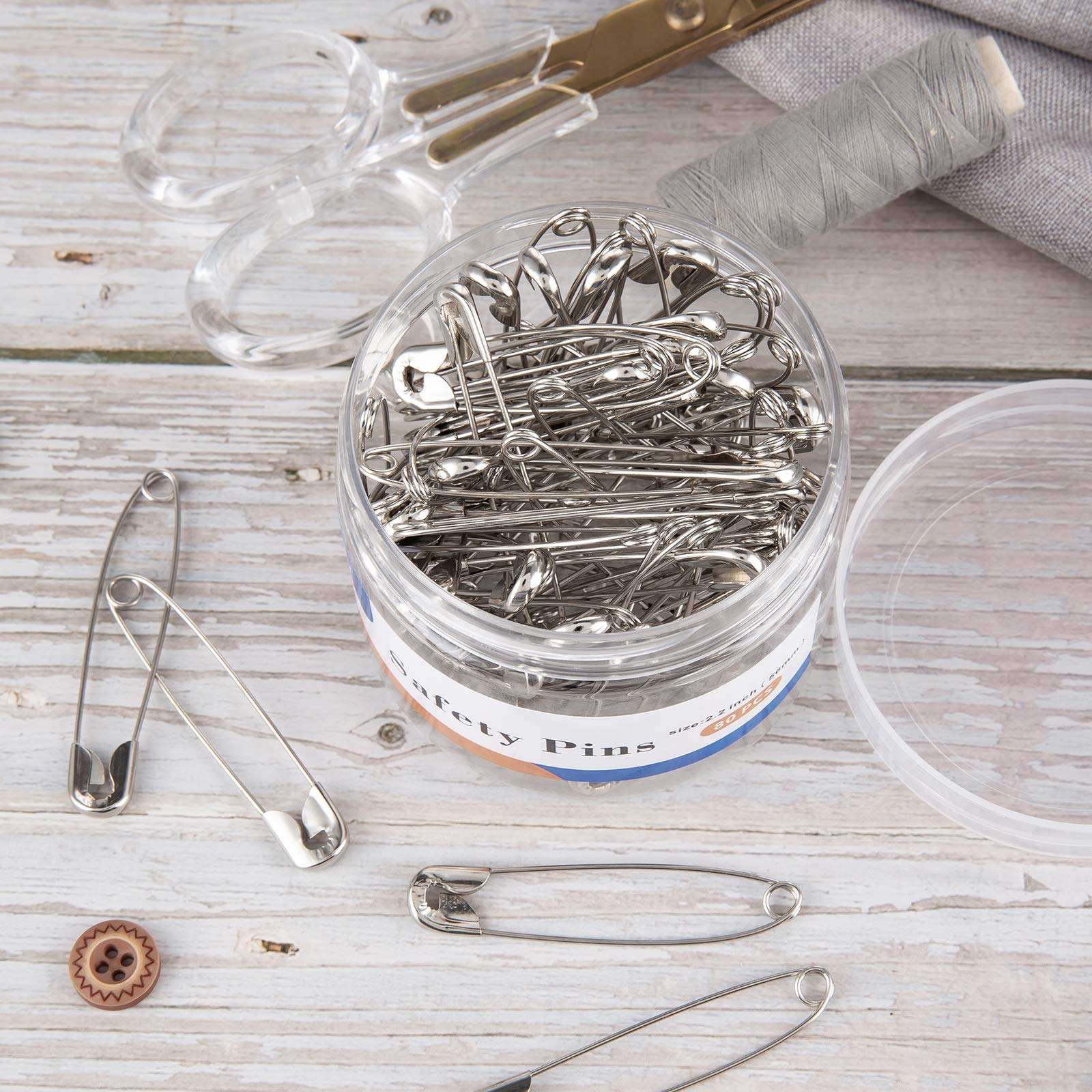 A+DAY Large Safety Pins 2.2 Inch (56mm), Size 4, 80-Count, Nickel Finish - Image 6