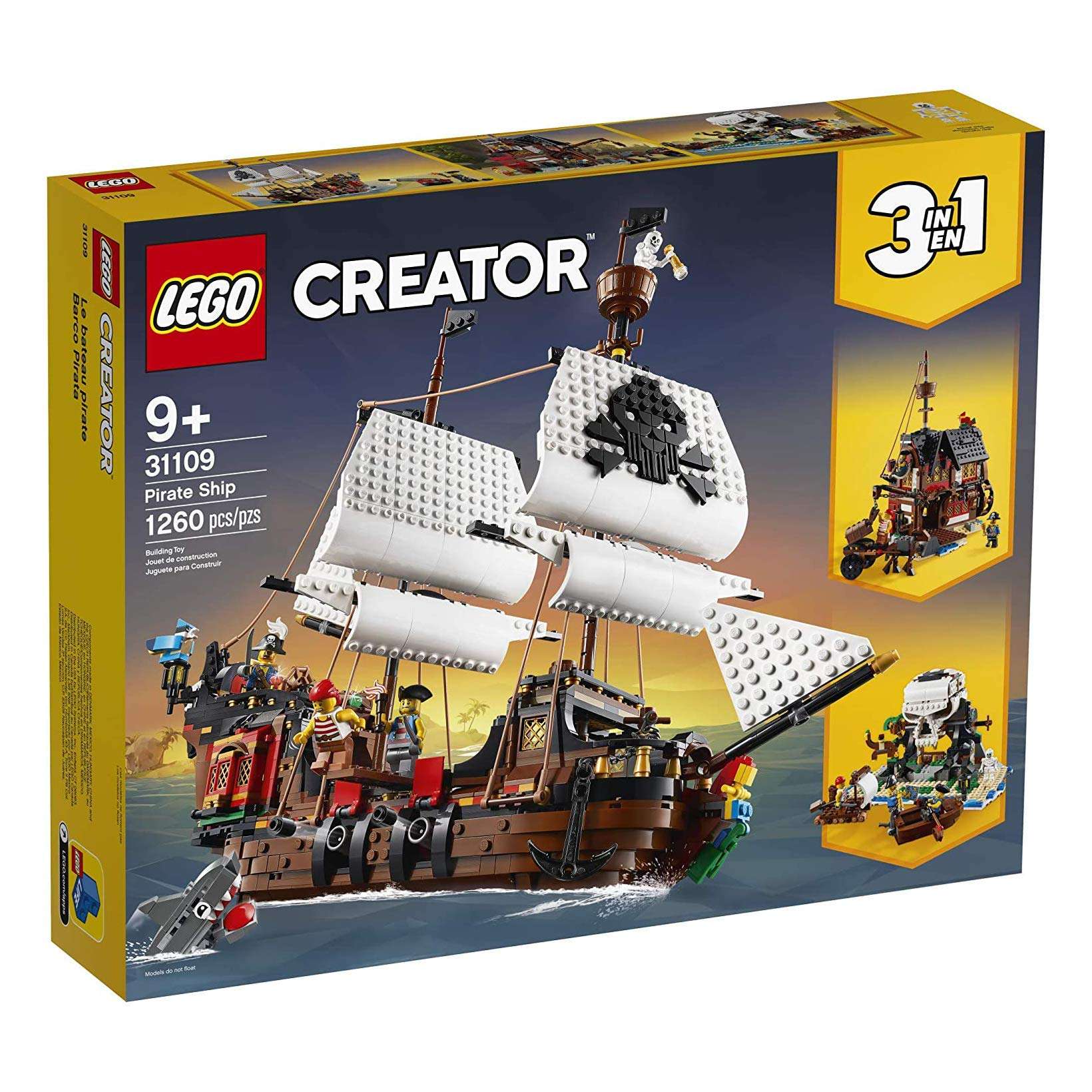 LEGO Creator 3 in 1 Pirate Ship Building Set, Kids can Rebuild The Pirate Ship into an Inn or Skull Island, Features 4 Minifigures and Shark Toy, Makes a Great Gift for Kids Ages 9+ Years Old, 31109 - Image 4