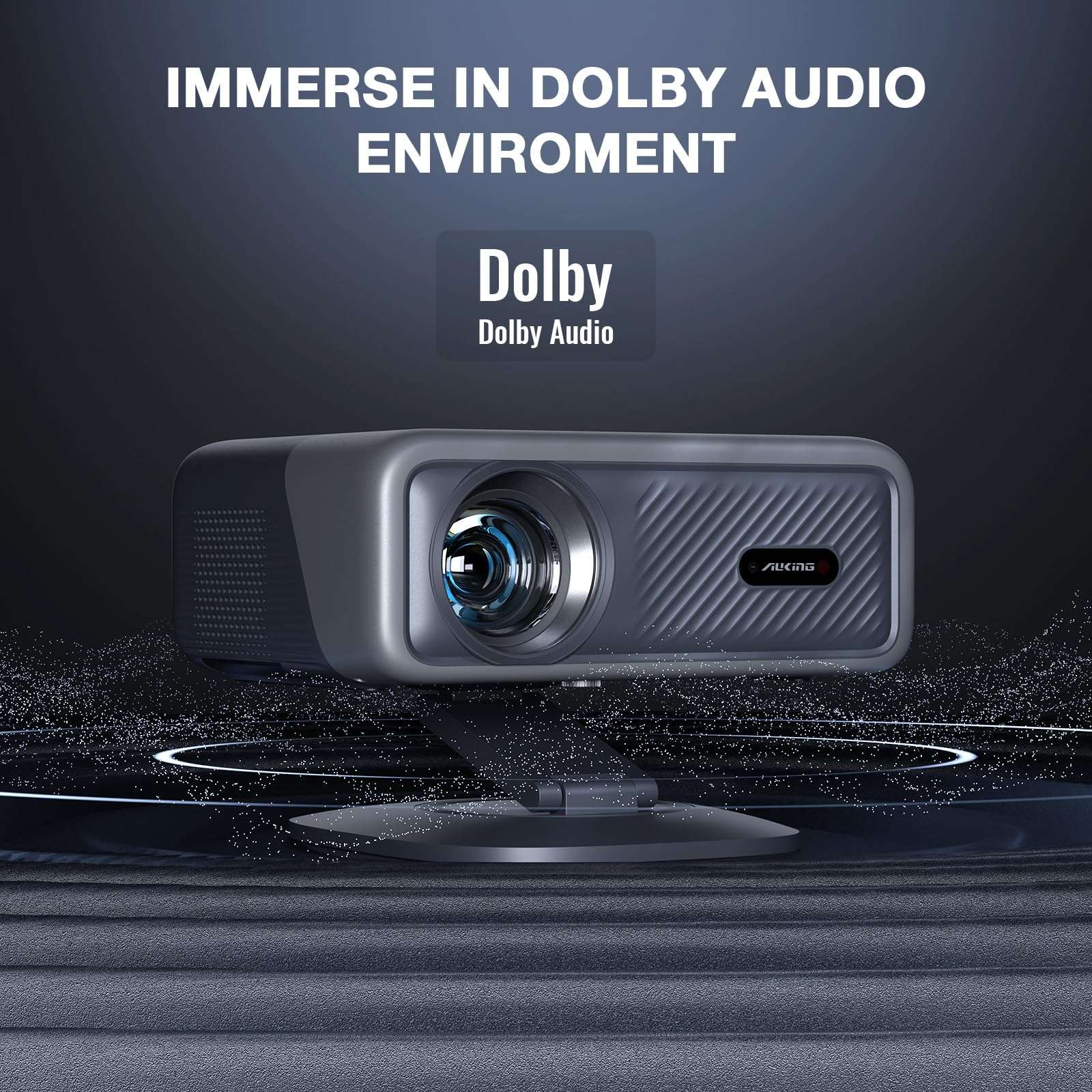 [Netflix Officially&AI Auto Focus]AuKing Smart Projector with Wifi and Bluetooth,Auto Focus&Keystone Projector4K,3D DoIby Audio, 1200ANSI Outdoor Projector with Omnidirectional Rotating Stand(Grey) - Image 5