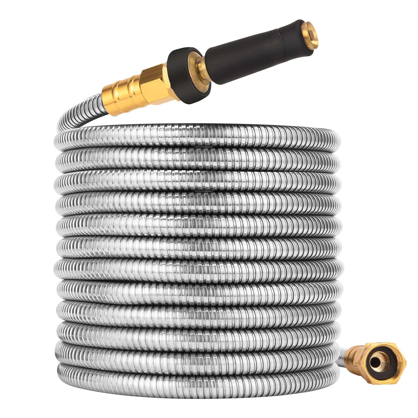 Rosy Earth 100 FT Garden Hose Expandable - 304 Stainless Steel Water Hose 100 FT - Heavy Duty Flexible Kink Free Hose, no Bite - Image 1