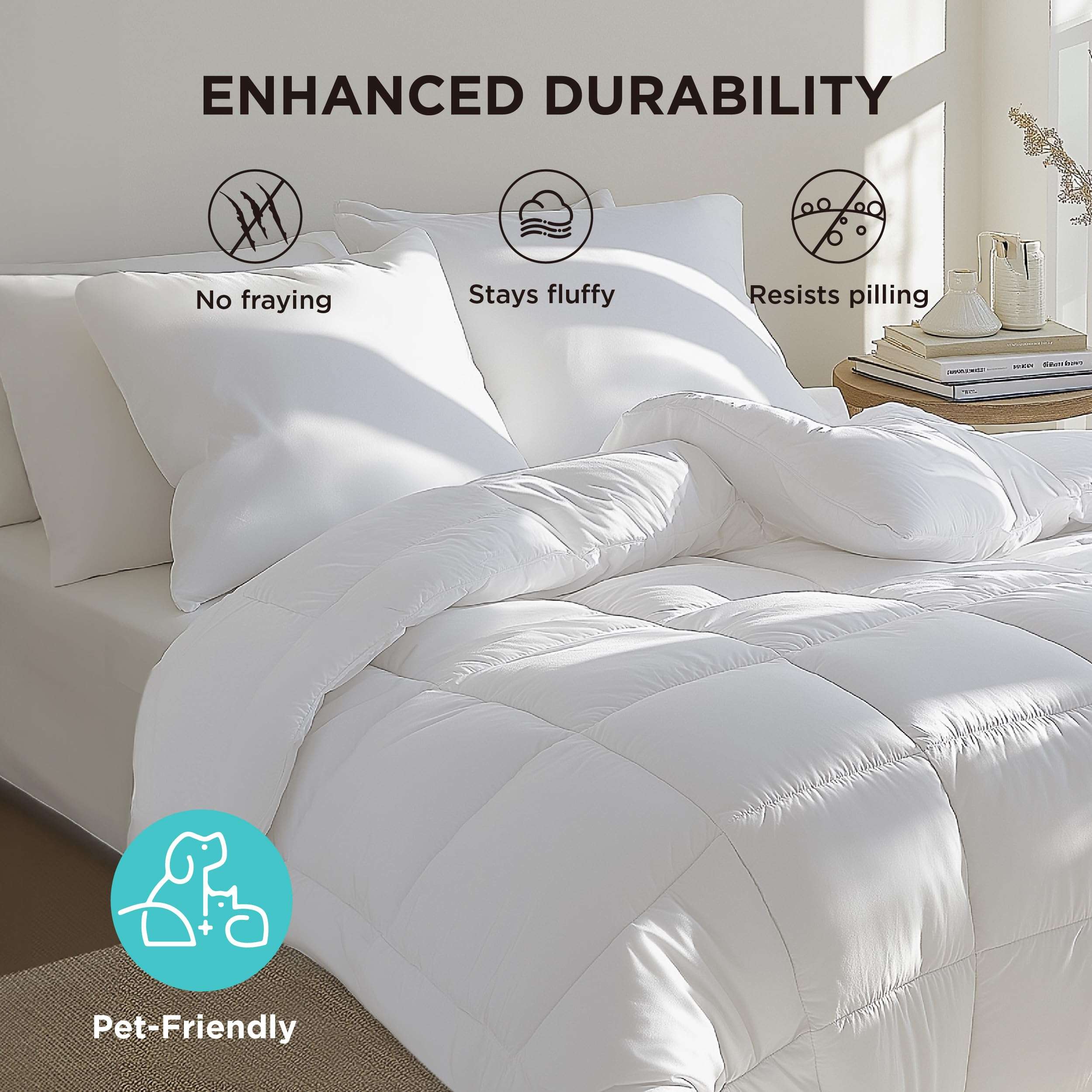 Bedsure Comforter Duvet Insert - Quilted Comforters Queen Size, All Season Duvet, Down Alternative Bedding, with 8 Tabs, Gifts for Women/Men, White, Queen 88 x 88 Inches - Image 9