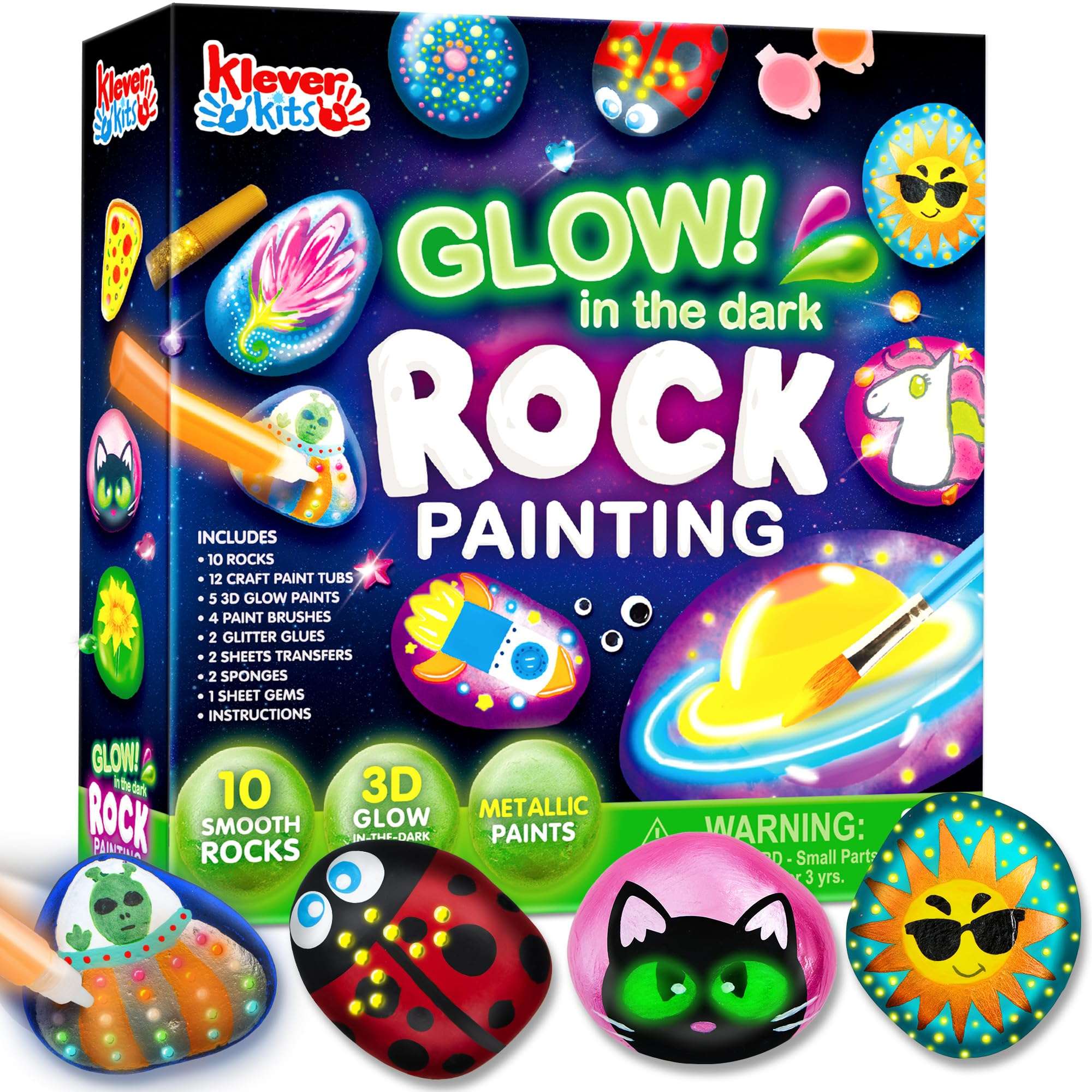 Rock Painting Kit- Glow in The Dark Rock Kit, Arts and Crafts for Kids Ages 6-12, Art Supplies Toy, Kids Craft Paint Kits, Arts & Crafts for Boys Girls Birthday Party Gift Toy - Image 1