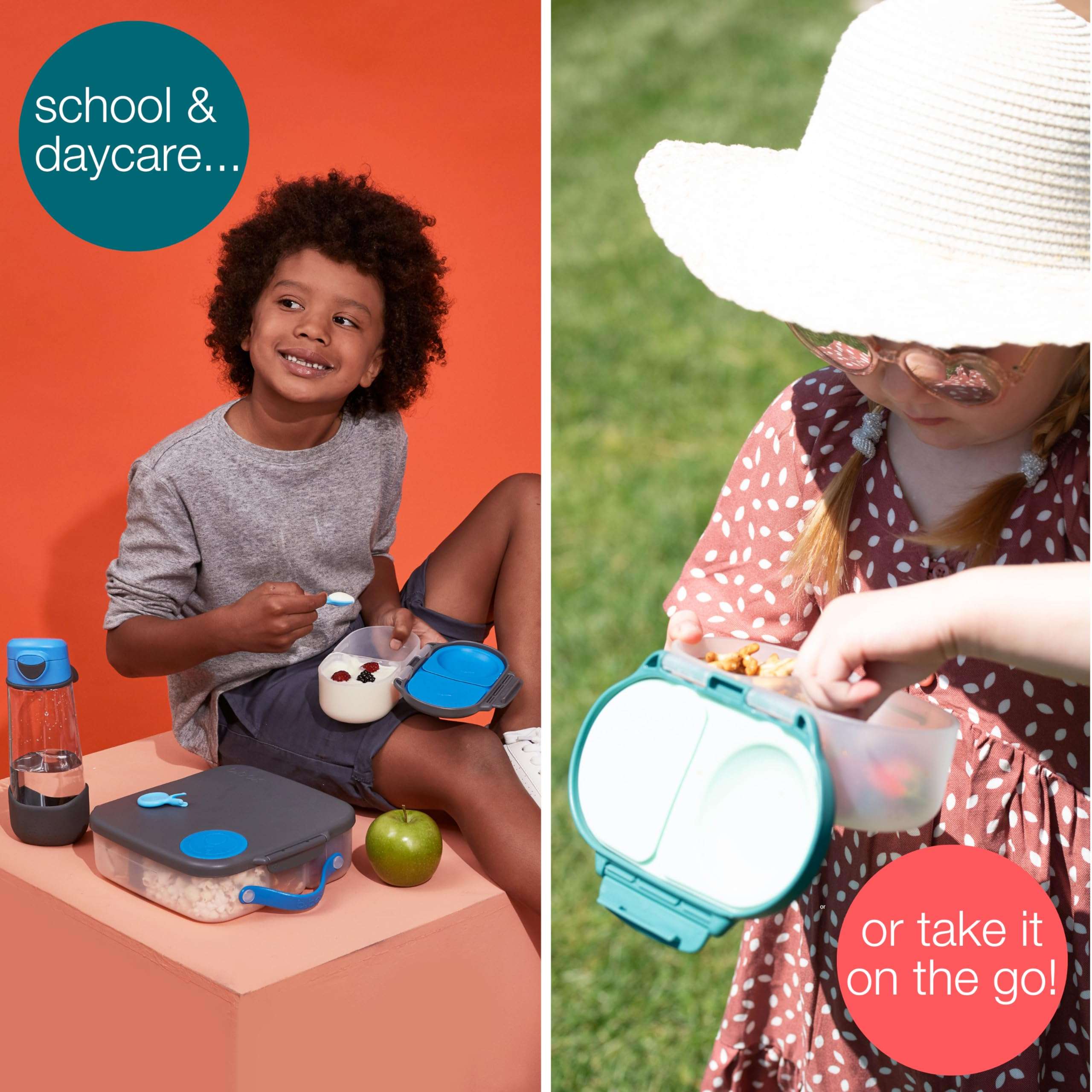 b.box Snack Box (2-pack) Reusable Snack Containers with Lids – Bento Box for Kids & Toddlers, Leakproof Lunch Box, BPA-Free and Dishwasher Safe Snack Container(O'Breeze + Blue Slate, 1 3/4 Cup) - Image 6