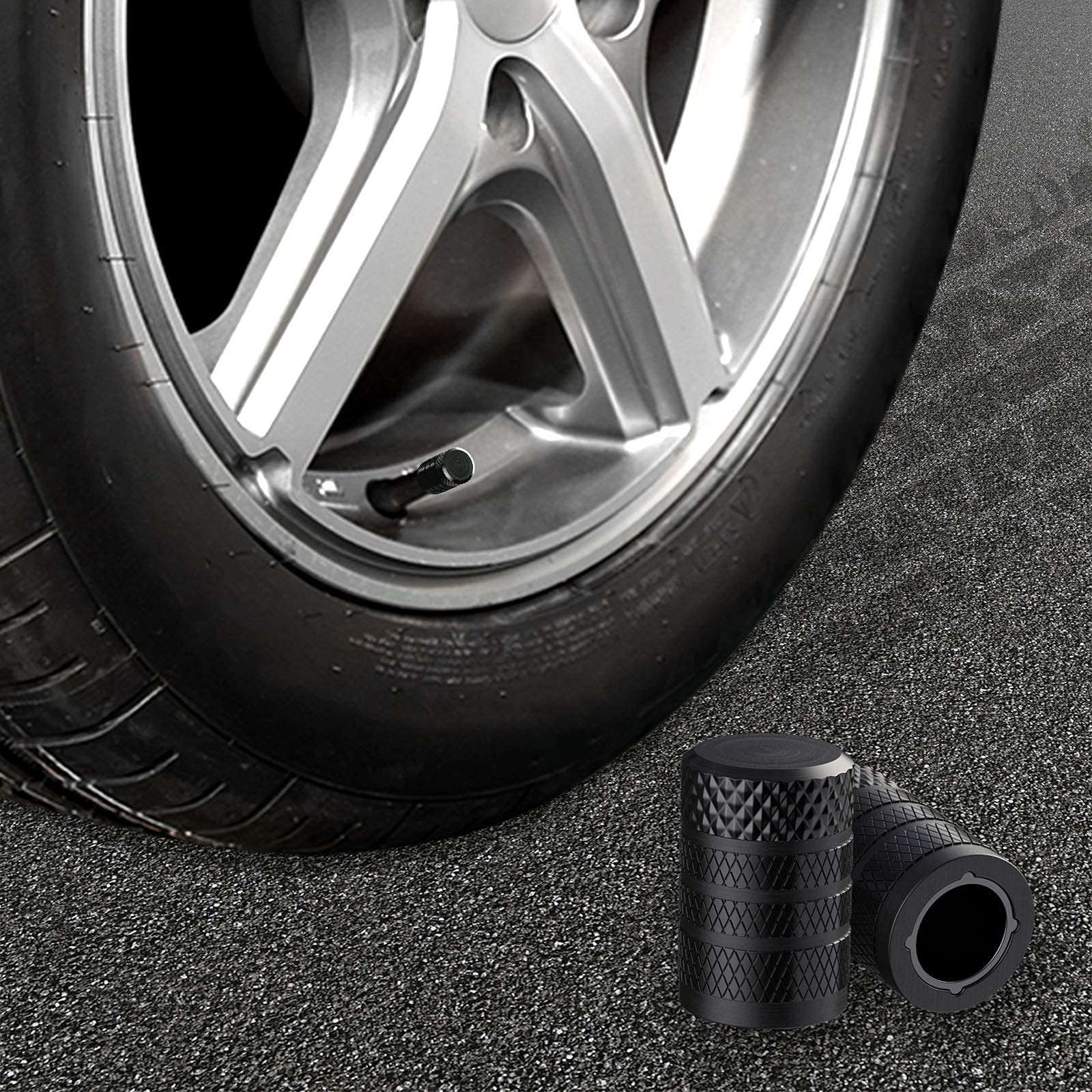 CKAuto Tire Valve Stem Caps, Black, 4 pcs/Pack, Anodized Aluminum Tire Valve Cap Set, Corrosion Resistant, Universal Stem Covers for Cars Trucks Motorcycles SUVs and Bikes - Image 6