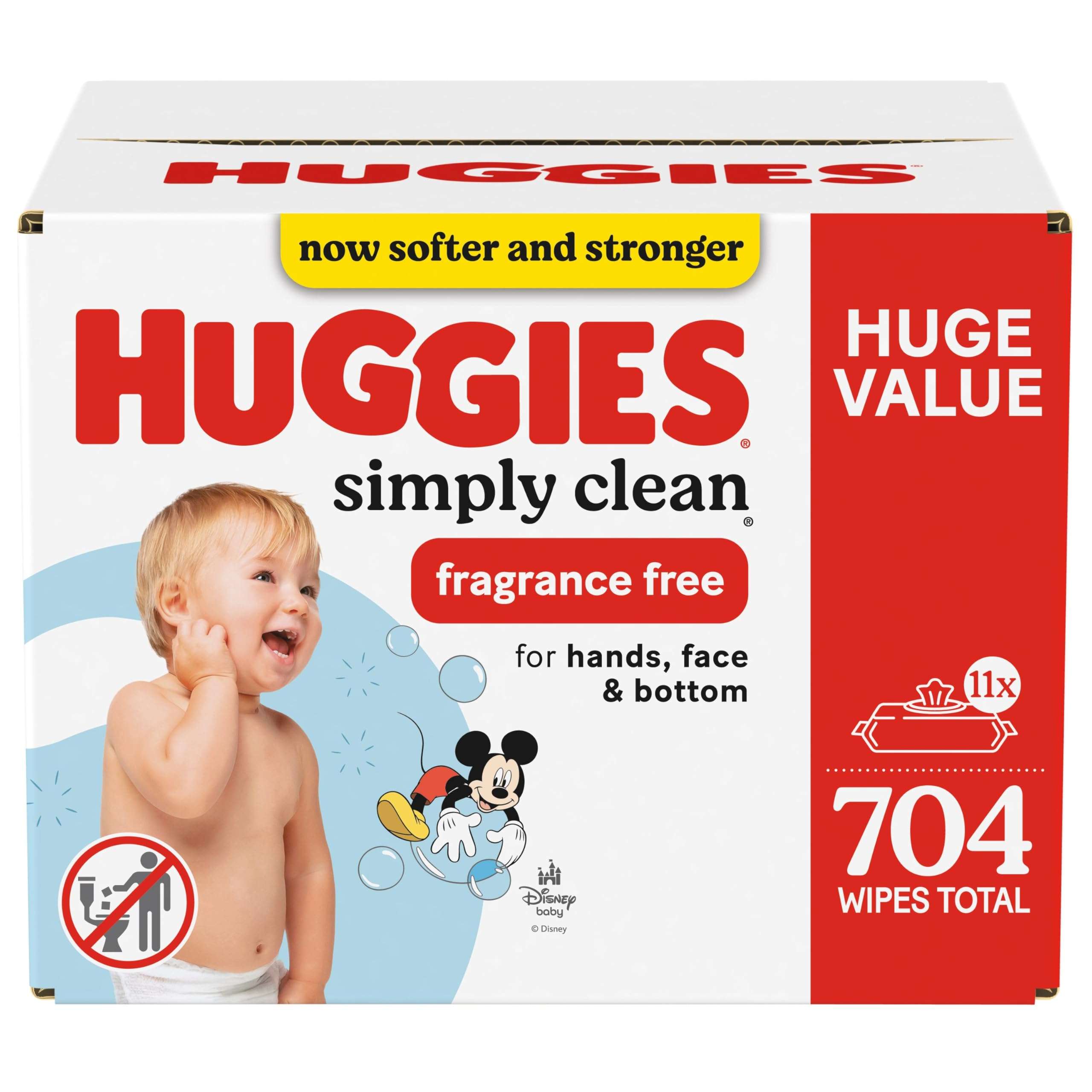 Huggies Simply Clean Unscented Baby Diaper Wipes, 11 Flip-Top Packs (704 Wipes Total), Packaging May Vary - Image 1