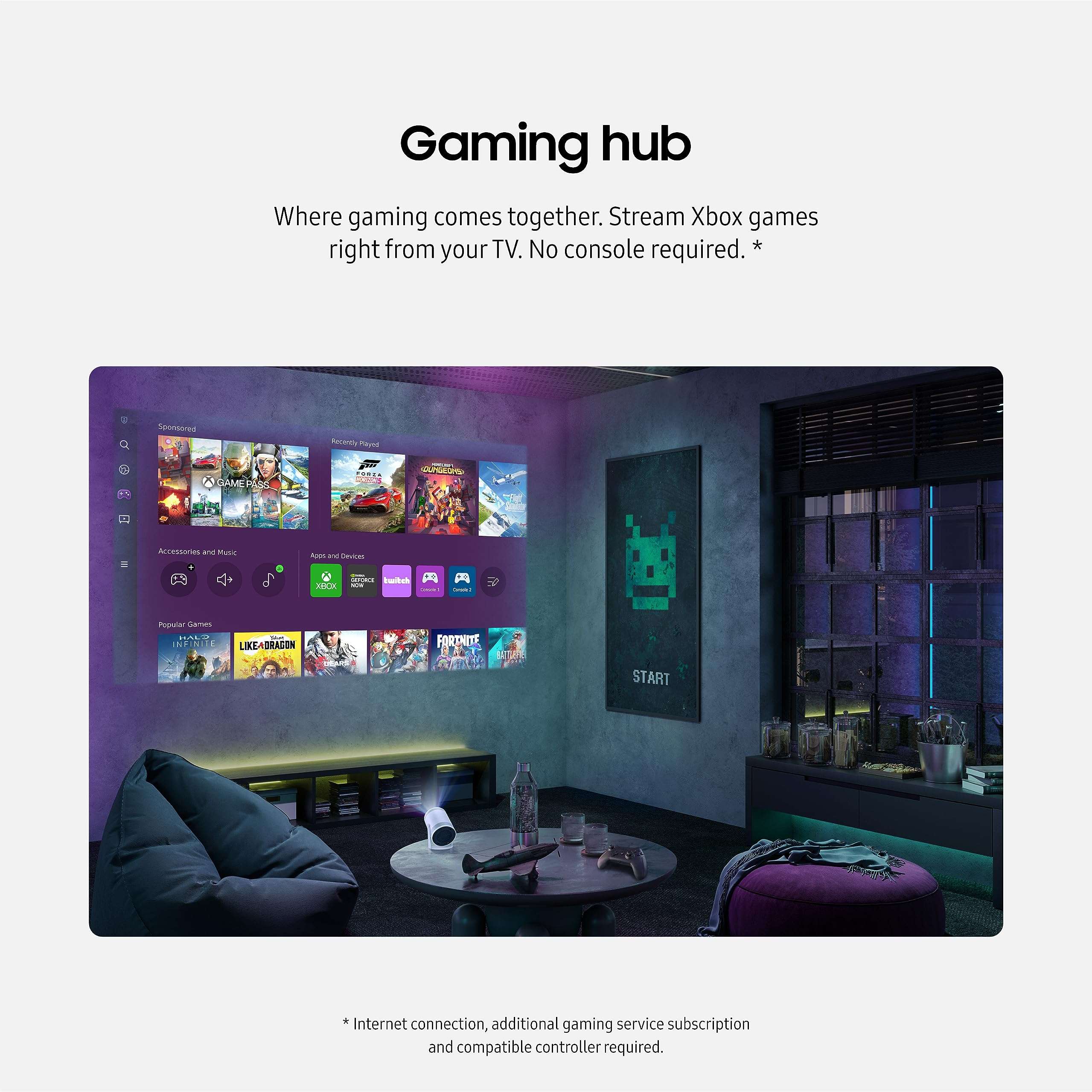 SAMSUNG 30” - 100” The Freestyle with Gaming Hub Smart Portable Projector, FHD, HDR, Big Screen Home Theater Experience, 360 Sound, SP-LFF3CLAXZA, 2023 Model (Renewed) - Image 3