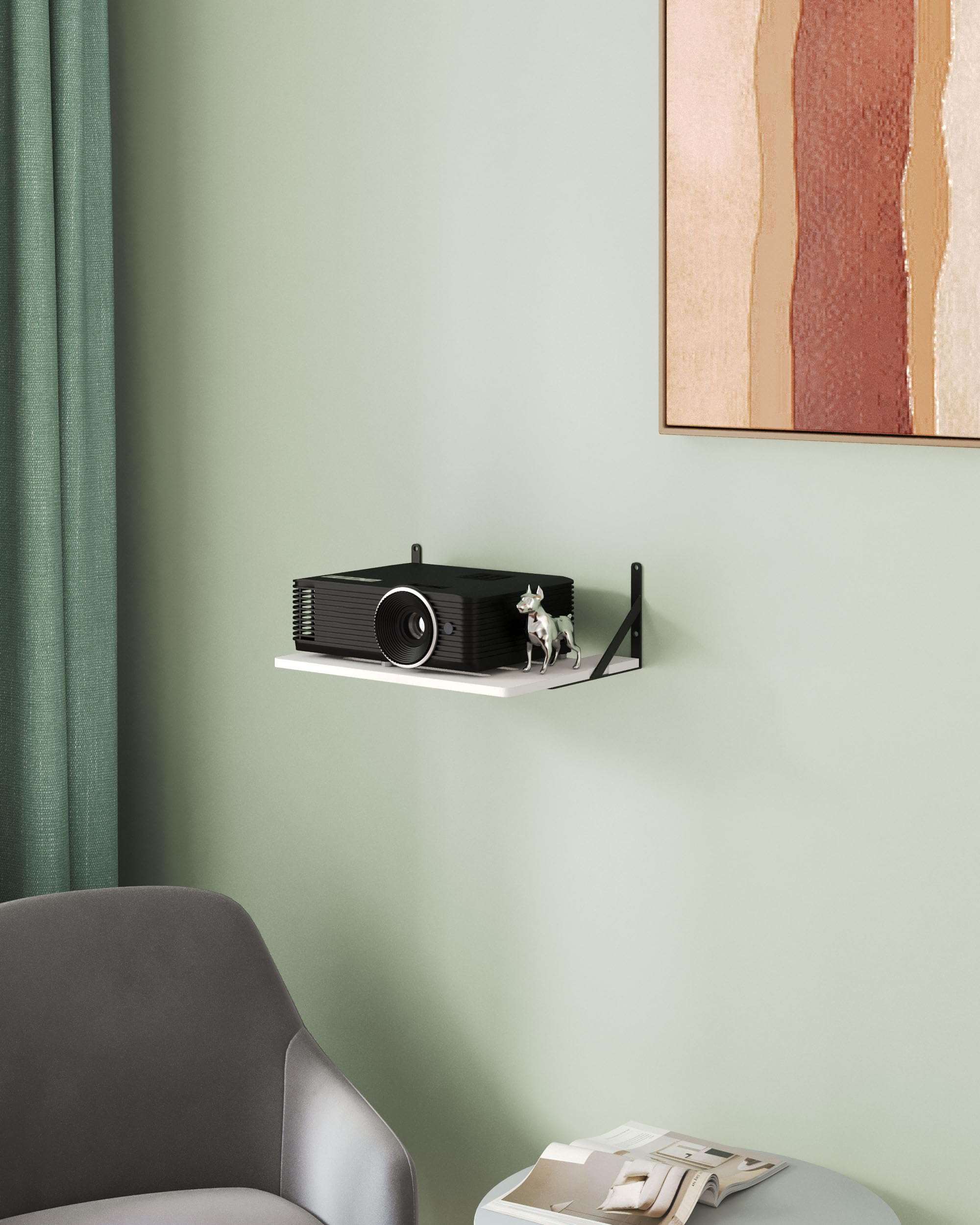 AREAJD Black White Small Mini Projector Shelf for Wall, Cable Box/Router Shelf,Floating Projector Mount, Holder Stand Accessories - Image 4