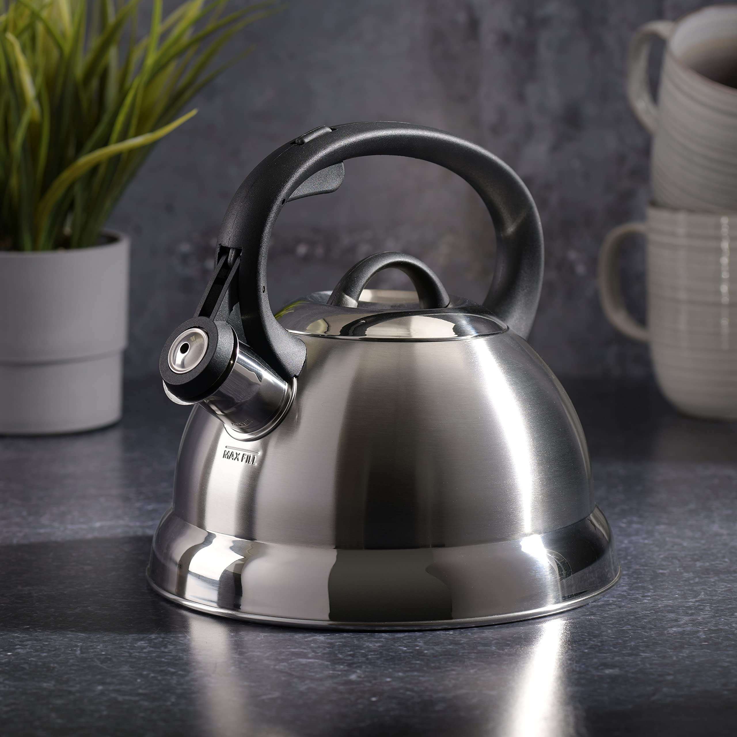 Mr. Coffee Flintshire Stainless Steel Whistling Tea Kettle, 1.75-Quart, Brushed Satin - Image 3