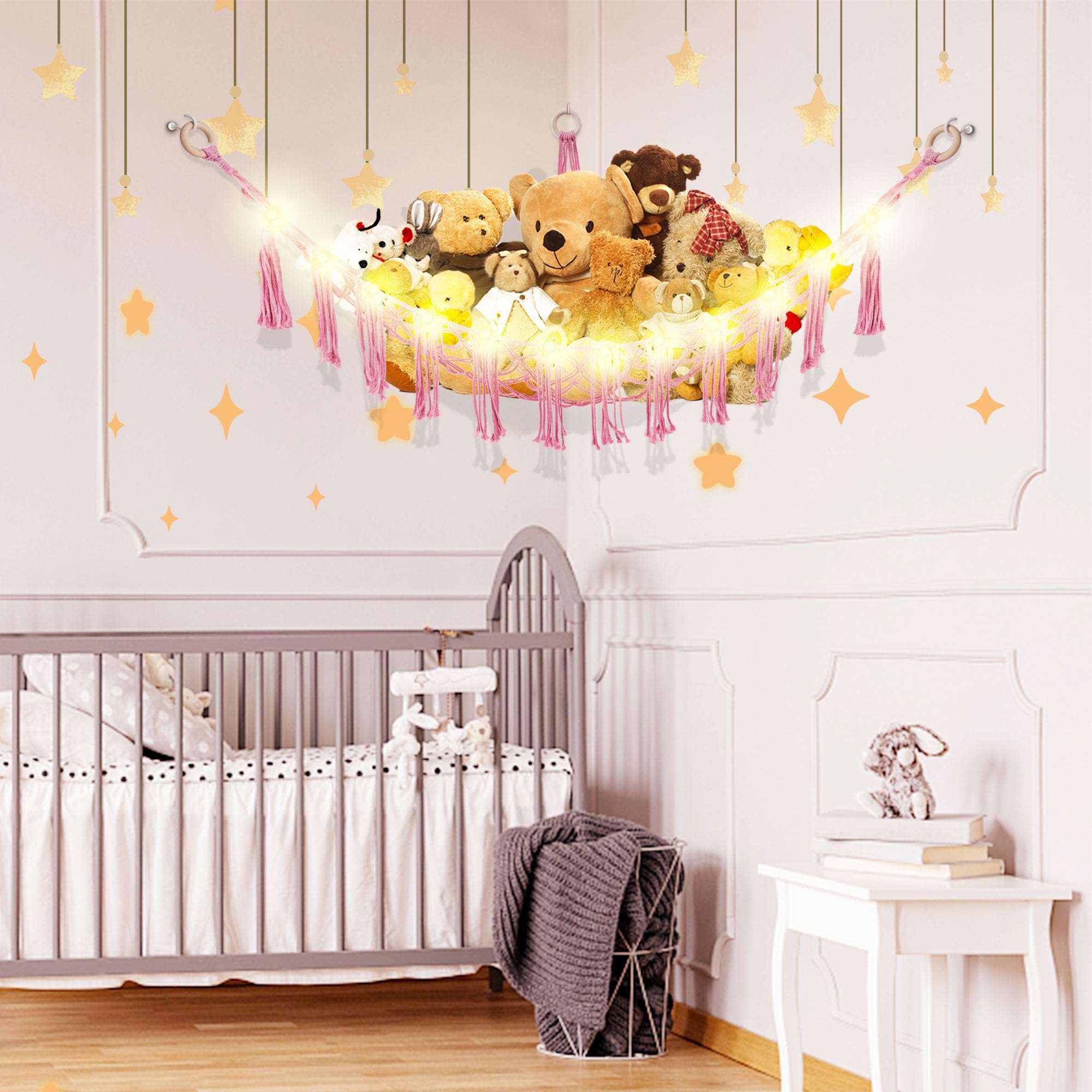 CERETIA Hammock for Stuffed Animals with LED Light, Kids Room Decor Corner, Pink - Image 2