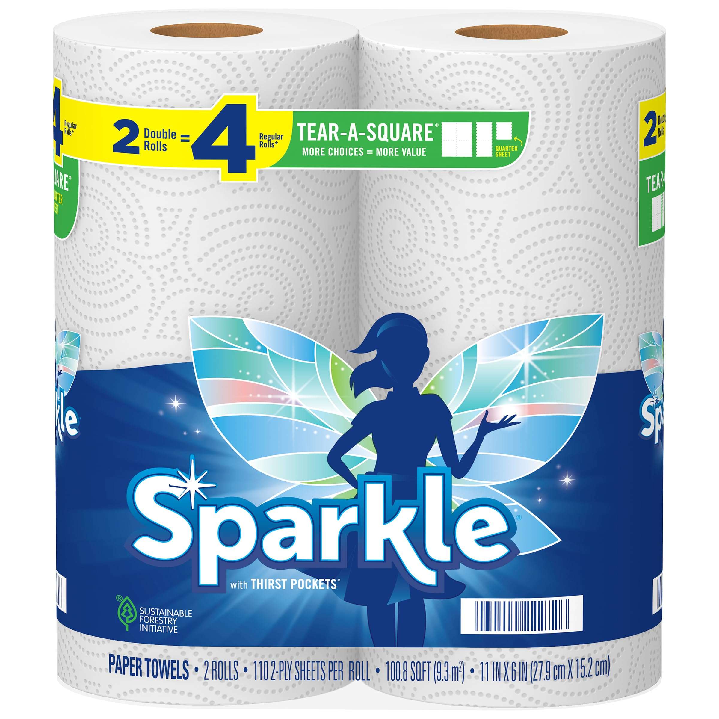 Sparkle Tear-A-Square Paper Towels, 2 Double Rolls = 4 Regular Rolls, Back-to-School Essentials, Customizable Sheets for Lunchboxes, Art Projects, Classrooms, and Home - Image 1