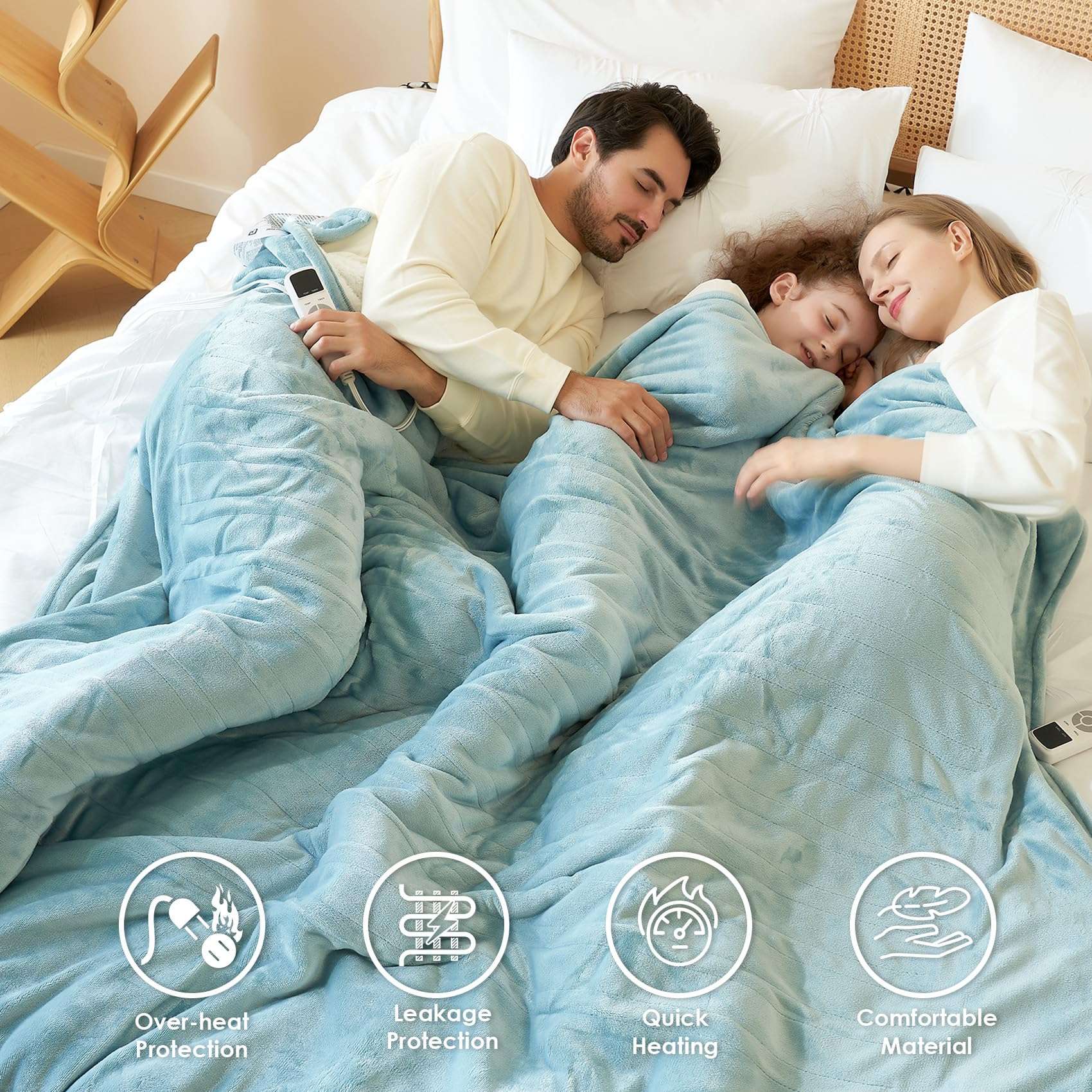 EHEYCIGA Electric Blanket Queen Size - 9 Heating Levels, 10 Hour Auto Off, Soft Cozy Sherpa, Dual Control, Fast Heating, 84 x 90 Inches - Image 3