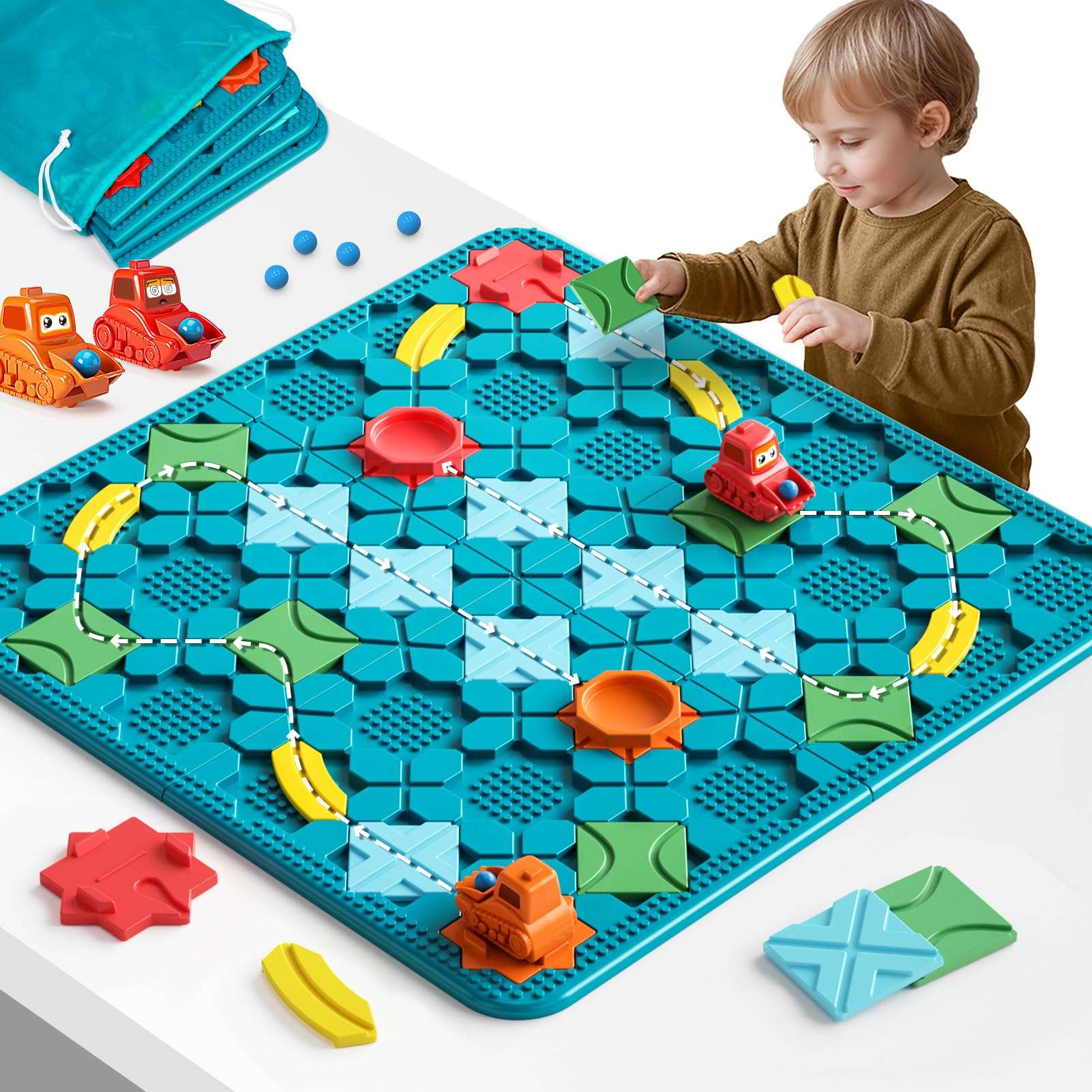 Kids Toys STEM Board Games - Large Size Logical Road Builder Educational Brain Teasers Puzzles Toys, Preschool Learning Montessori Big Board Maze Birthday Gifts Kids Boys Girls Age 4-8 Year Old - Image 1
