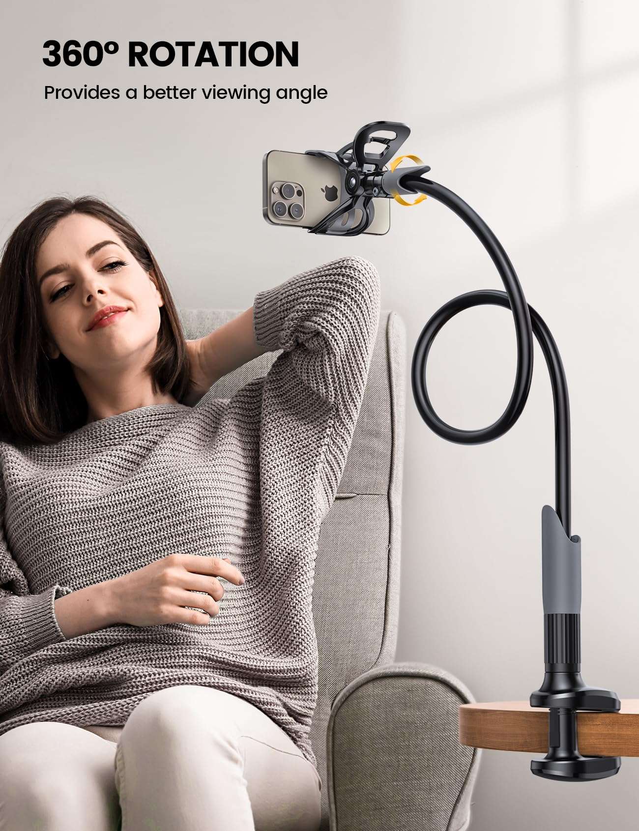 Lamicall Gooseneck Phone Holder for Bed - Cell Phone Mount Clamp Clip, Flexible Long Arm, Overhead Mount for Desk Headboard Bedside, for iPhone Air 17 Pro Max, 16 Pro Max, 15, 14 & 4-7" Phone - Image 3