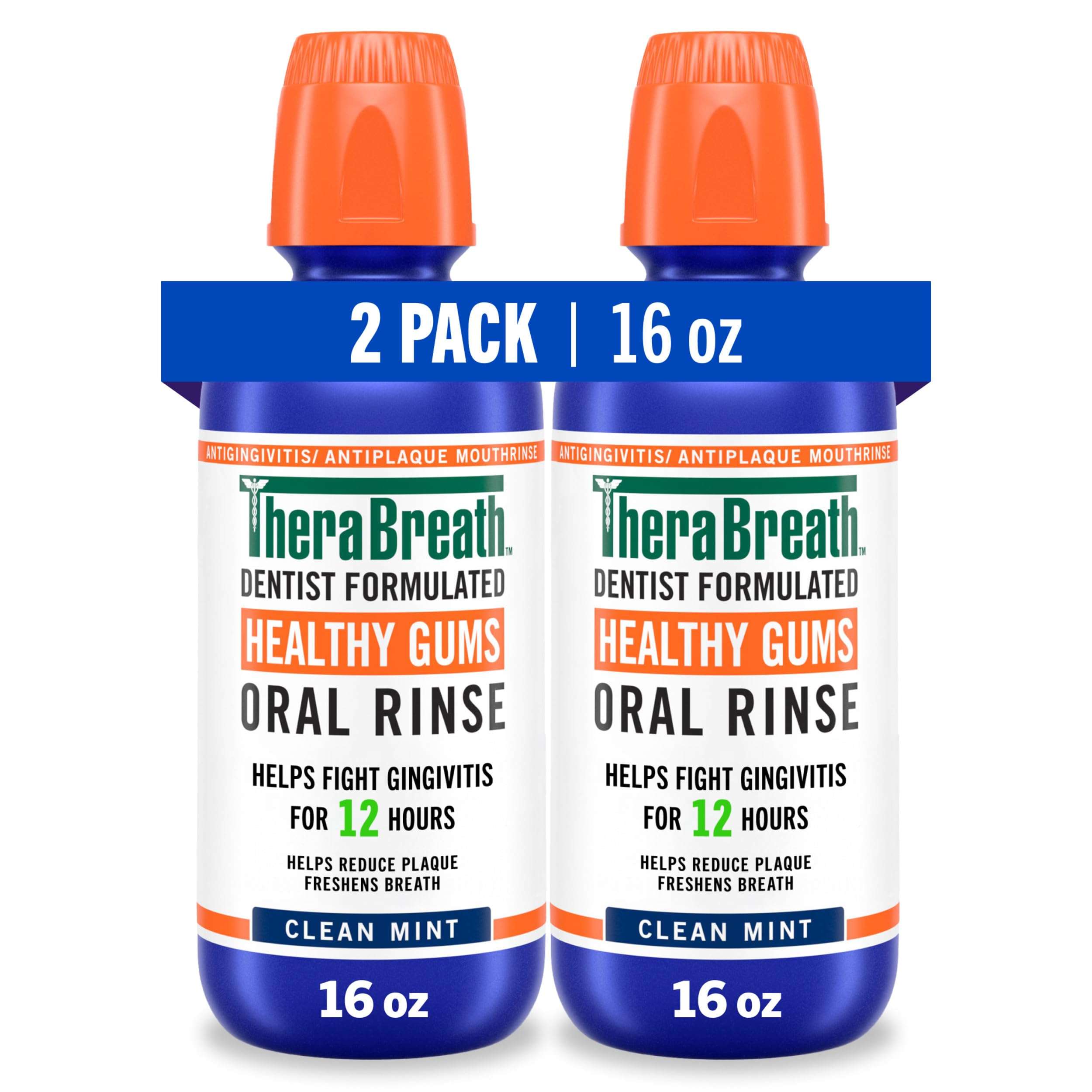 TheraBreath Healthy Gums Mouthwash Clean Mint, Antigingivitis, Dentist Formulated, 16 Fl Oz (2-Pack) - Image 1