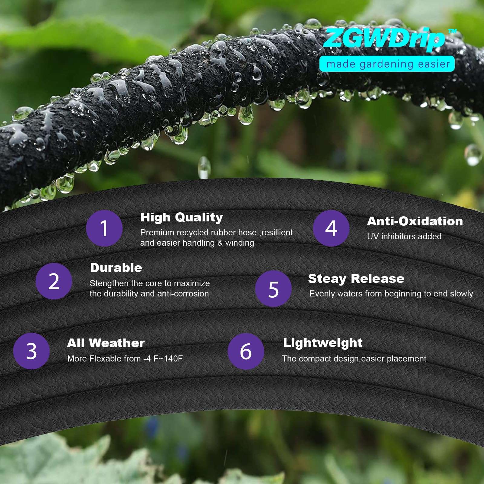 ZGWDrip Soaker Hose 100 FT,1/2 Inch Soaker Garden Hose with 3/4" Solid Brass Connectors - Image 4