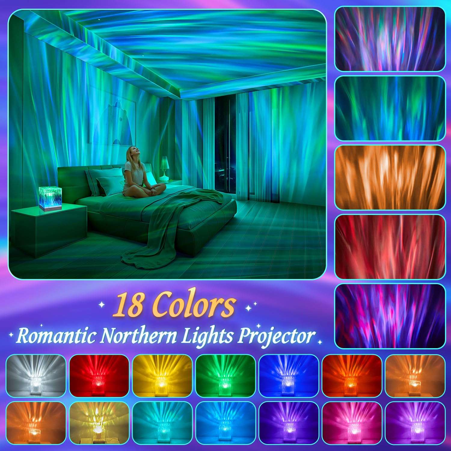 Northern Lights Projector Christmas Gifts for Teen Girls,18 Colors Galaxy Projector for Bedroom Galaxy Light Projector,Remote Ambient Lighting Mood Lighting Room Lights,Cool Stuff Room Decor Aesthetic - Image 2