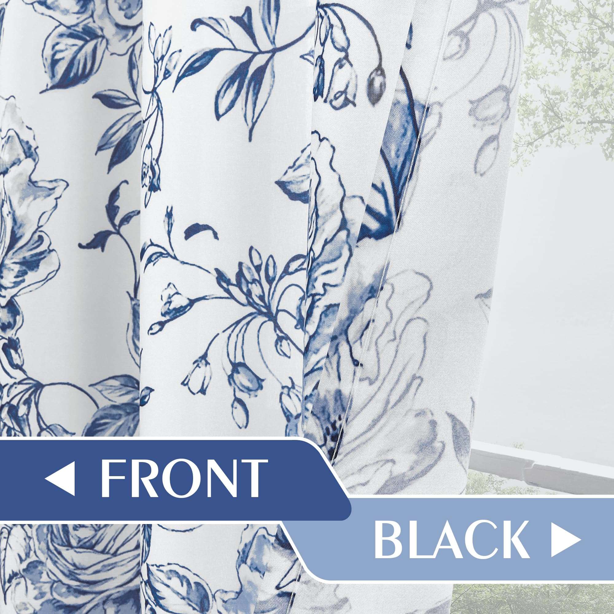 Beauoop Floral Curtains 84 Inches Long 2 Panels for Bedroom Living Room Blue Rose Flower Patterned Farmhouse Light Filtering Room Darkening Privacy Grommet Top Window Treatments Drapes, 50X84 - Image 4