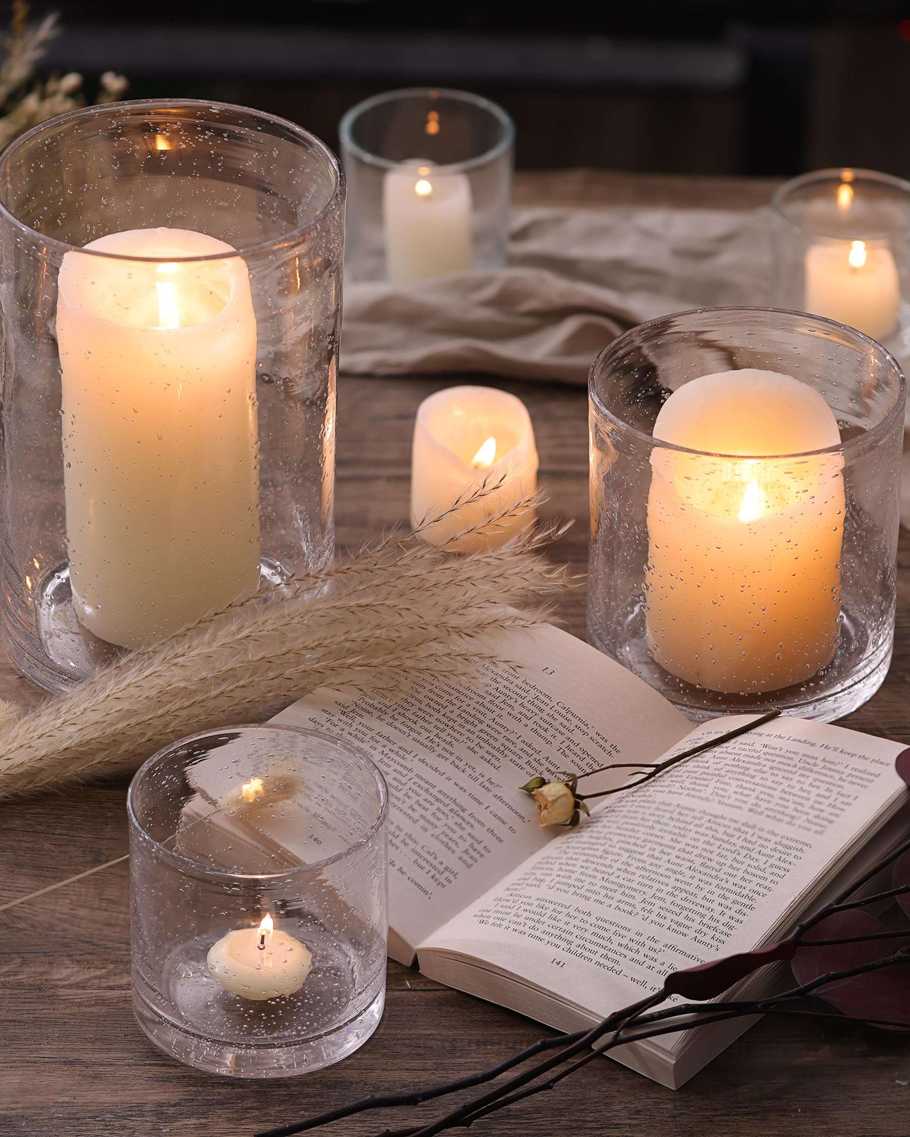 NITIME Hurricane Candle Holder Set of 3 Clear Candle Holders for Pillar Candles, Seeded Bubbles Glass Candle Holder for table centerpiece, Glass Cylinder Vases for Home, Patio and Wedding 8"4.7"3.5"H - Image 6