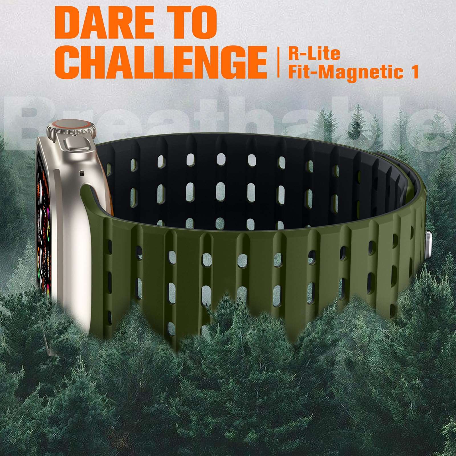 Bandletic R-FKM Sport Band + R-Lite Fit Magnetic Watchband Compatible with Apple Watch Ultra 2/Ultra Band 49mm/45mm/44mm/42mm for Men - Image 6