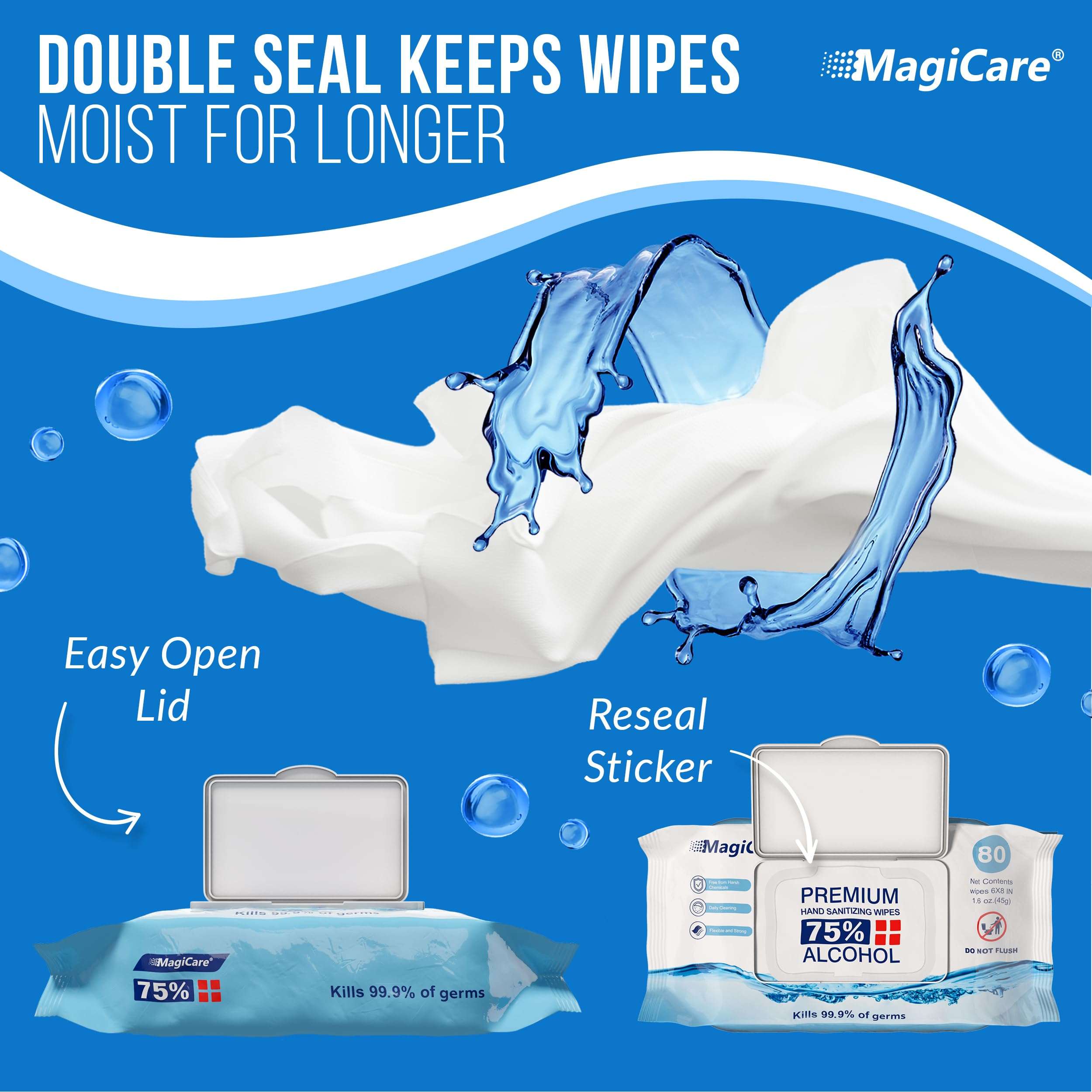 MagiCare 75% Large Alcohol Wipes (4-80ct Packs) - Alcohol Hand Sanitizing Wipes, Premium - Unscented Hand Wipe, Sanitizer Wipe - Travel, Home, Classroom, Camping - 4 Soft Packs (320pcs) - Image 4