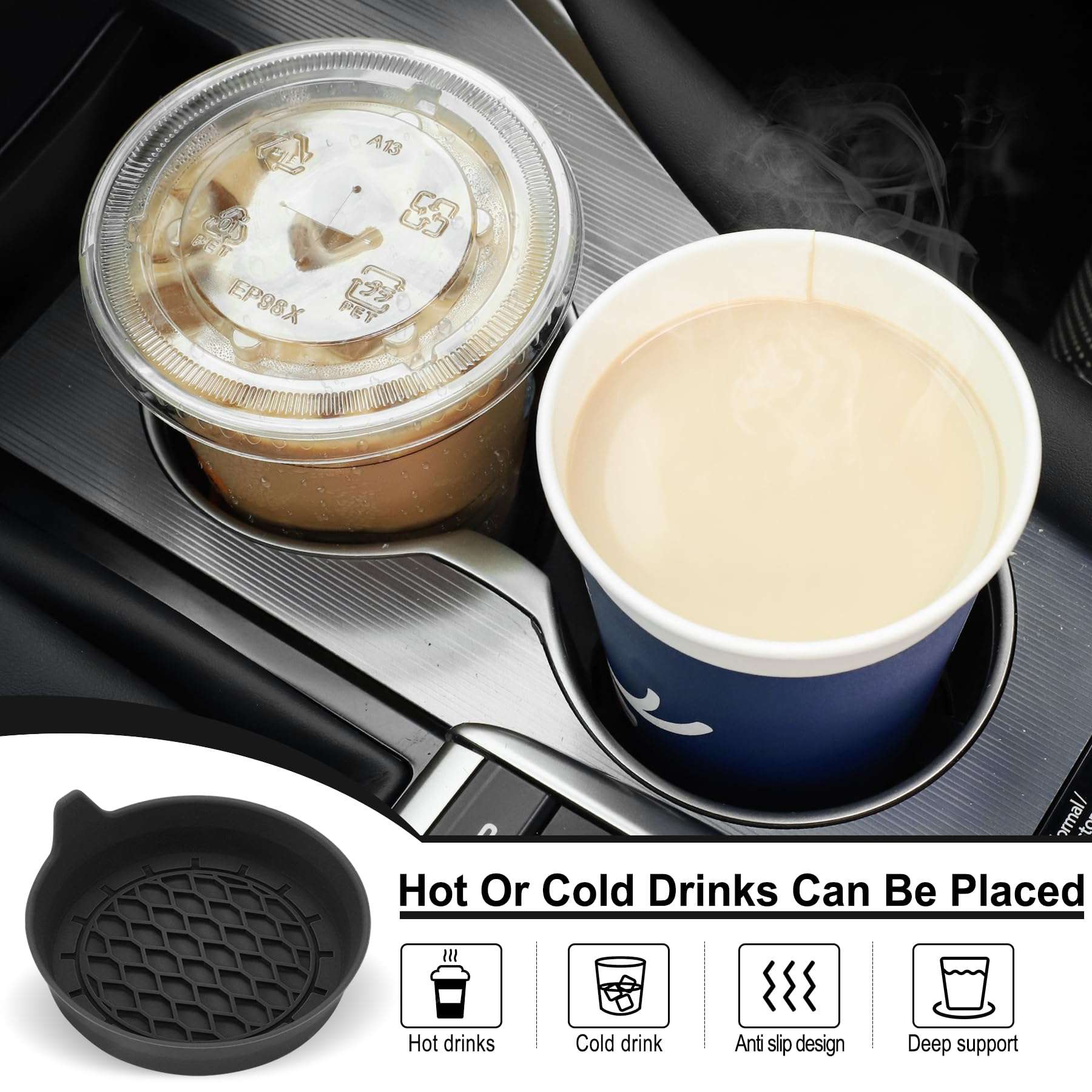 SINGARO Car Cup Holder Coaster, Silicone Cup Holder Insert, Universal Non-Slip Cup Holders, Car Accessories Interior for Women and Man Interior Sets 4 Pack Black - Image 5
