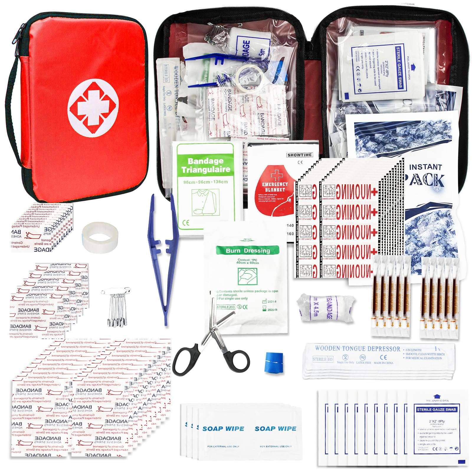 Travel-First Aid-Kit Car-Home 300PCS Survival-Kit Outdoor-Adventure - Small Portable Red Emergency Essential Sets Office Hiking Camping Business Public Must Have First Aid Gear Equipment 1st Aid - Image 1