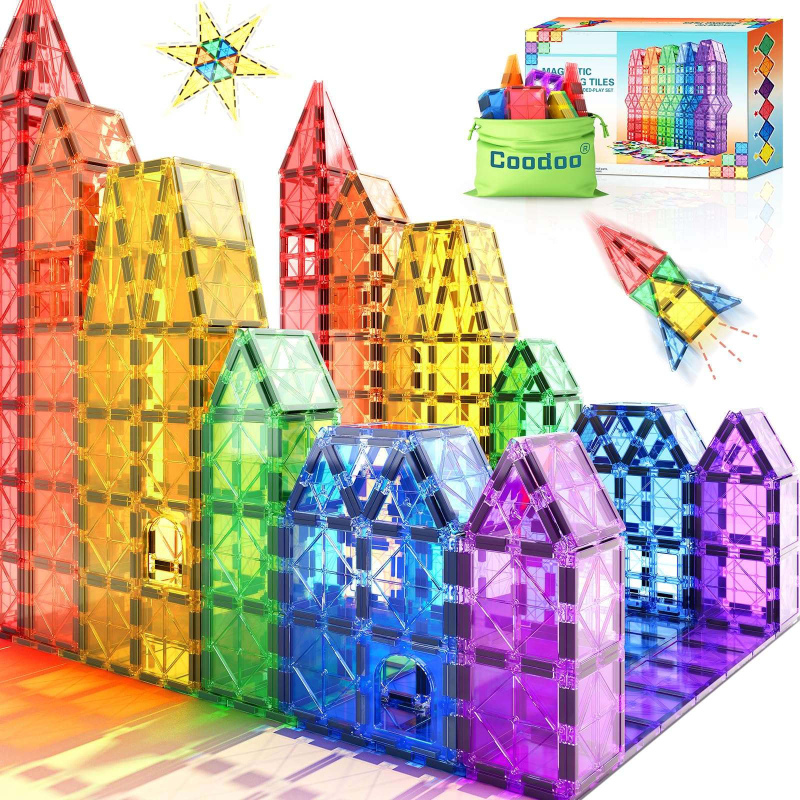 Magnetic Tiles Kids Toys STEM Magnet Toy for Toddler Magnetic Blocks Building Preschool Learning Sensory Montessori Toys for 3+ Year Old Boys and Girls, Safe Creativity Toddler Kids Toy 40PCS - Image 1