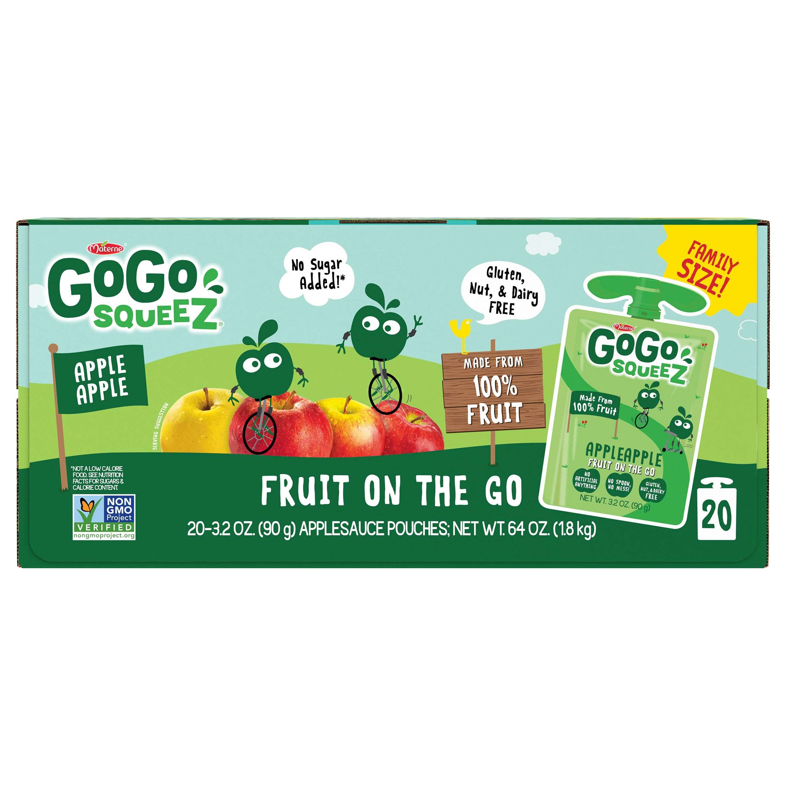 GoGo squeeZ Applesauce and Fruit Puree, Apple Apple, 3.2 oz (Pack of 20), Unsweetened Fruit Snacks for Kids, Gluten Free, Nut Free and Dairy Free, Recloseable Cap, BPA Free Pouches - Image 3
