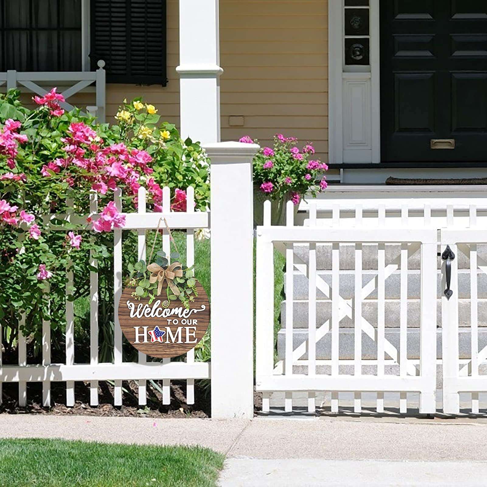 Interchangeable Seasonal Welcome Sign Front Door Decoration, Rustic Round Wood Wreaths Wall Hanging Outdoor, Farmhouse, Porch, for Spring Summer Fall All Seasons Holiday Halloween Christmas. - Image 2