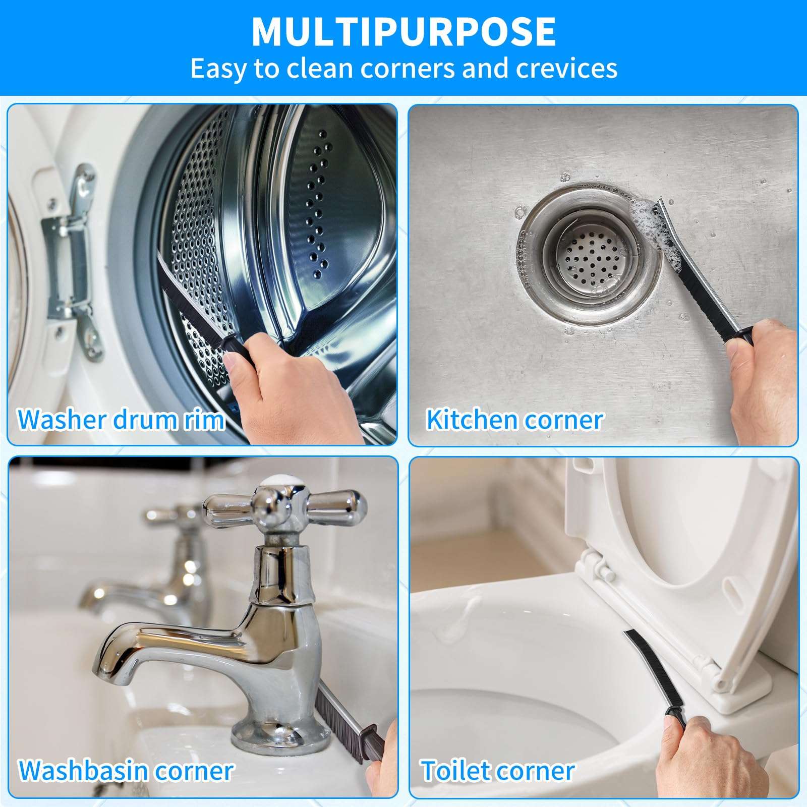4TH Multi-Purpose Hard Bristle Crevice Cleaning Brush -Deep Reach Gap Cleaning Tool for Household Use -Versatile, Durable, Thin Brush to Clean Tight Spaces -4 Pcs, Black - Image 5
